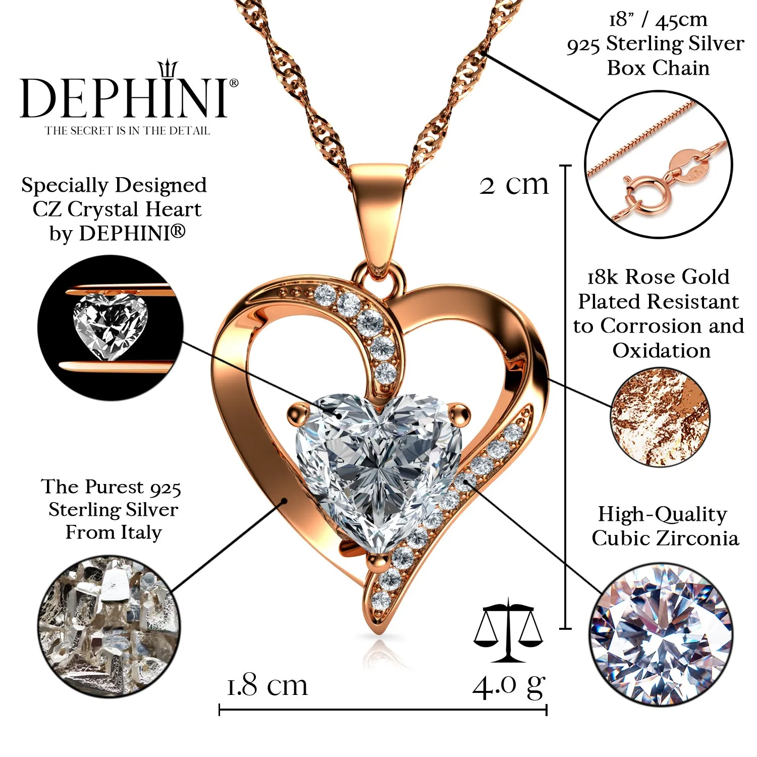 Rose Heart Jewellery Set 18ct Gold Plated 925 Sterling Silver Dephini