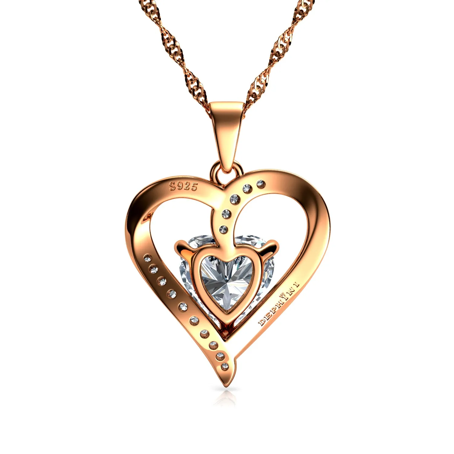 Rose Heart Jewellery Set 18ct Gold Plated 925 Sterling Silver Dephini