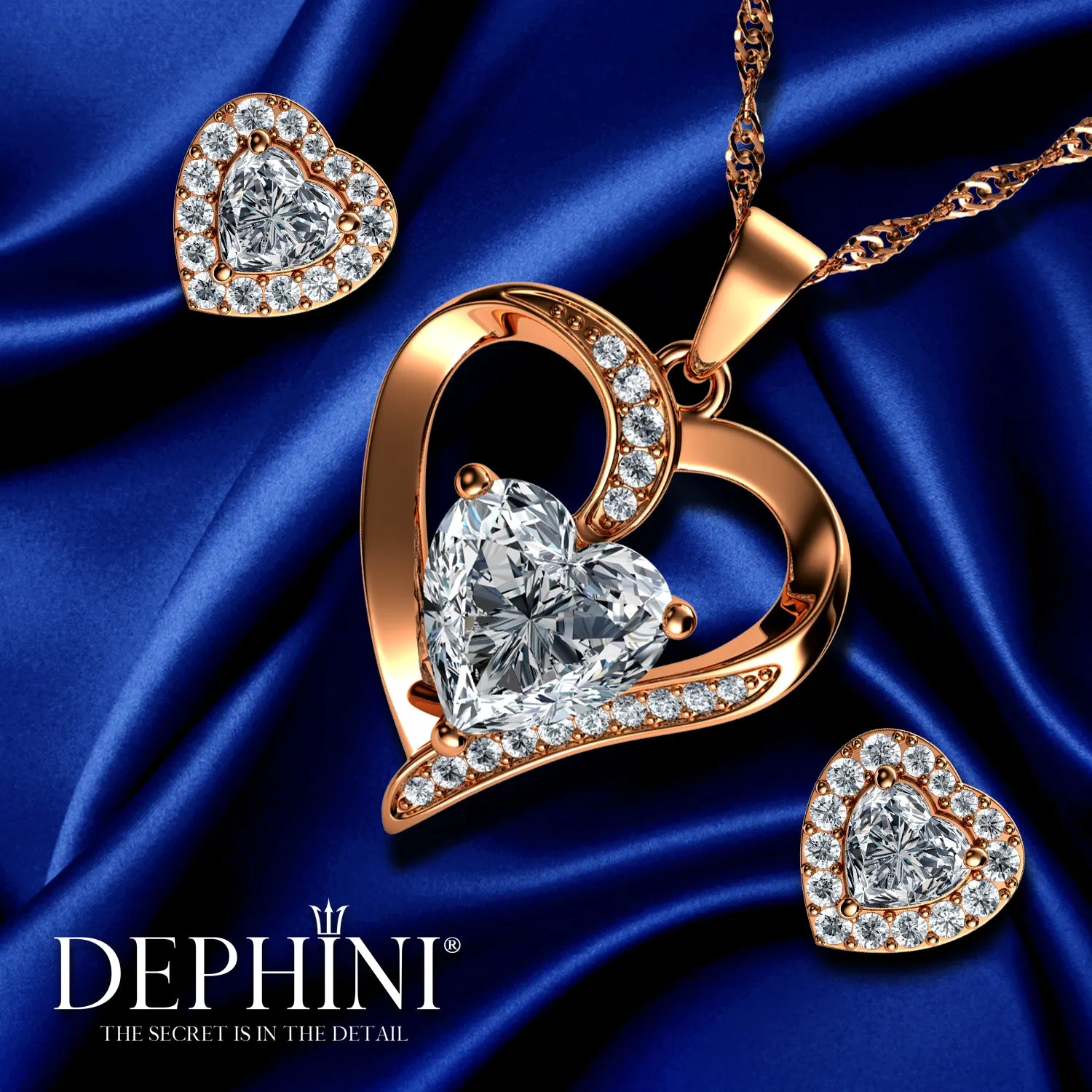 Rose Heart Jewellery Set 18ct Gold Plated 925 Sterling Silver Dephini