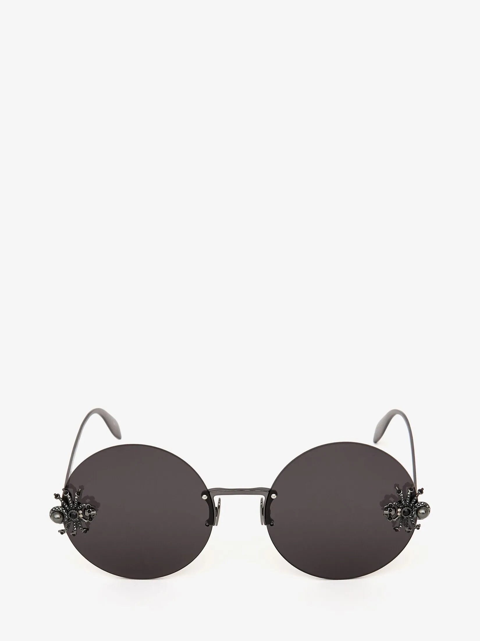 Round Jewelled Spider Sunglasses, Ruthenium/Grey