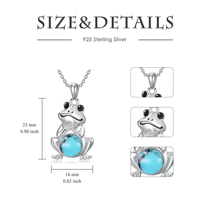 S925 Sterling Silver Frog Necklace for Women Cute Frog Stuff Real Opal/Turquoise/Moonstone/Moss Agate Necklace Pendant Good Luck Gift