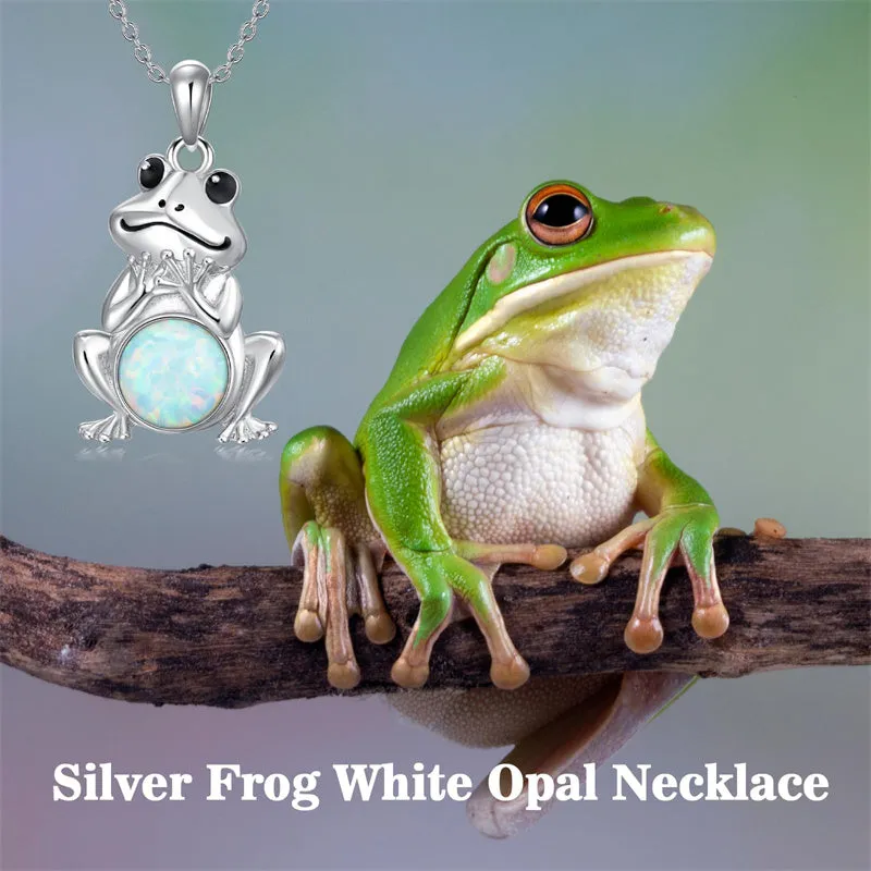 S925 Sterling Silver Frog Necklace for Women Cute Frog Stuff Real Opal/Turquoise/Moonstone/Moss Agate Necklace Pendant Good Luck Gift