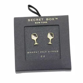 Secret Box 14K Gold Dipped CZ Cocktail Stud Earrings