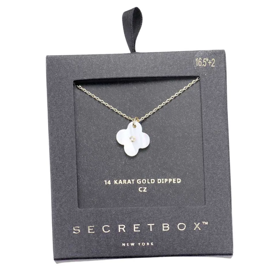 Secret Box 14K Gold Dipped CZ Quatrefoil Pendant Necklace