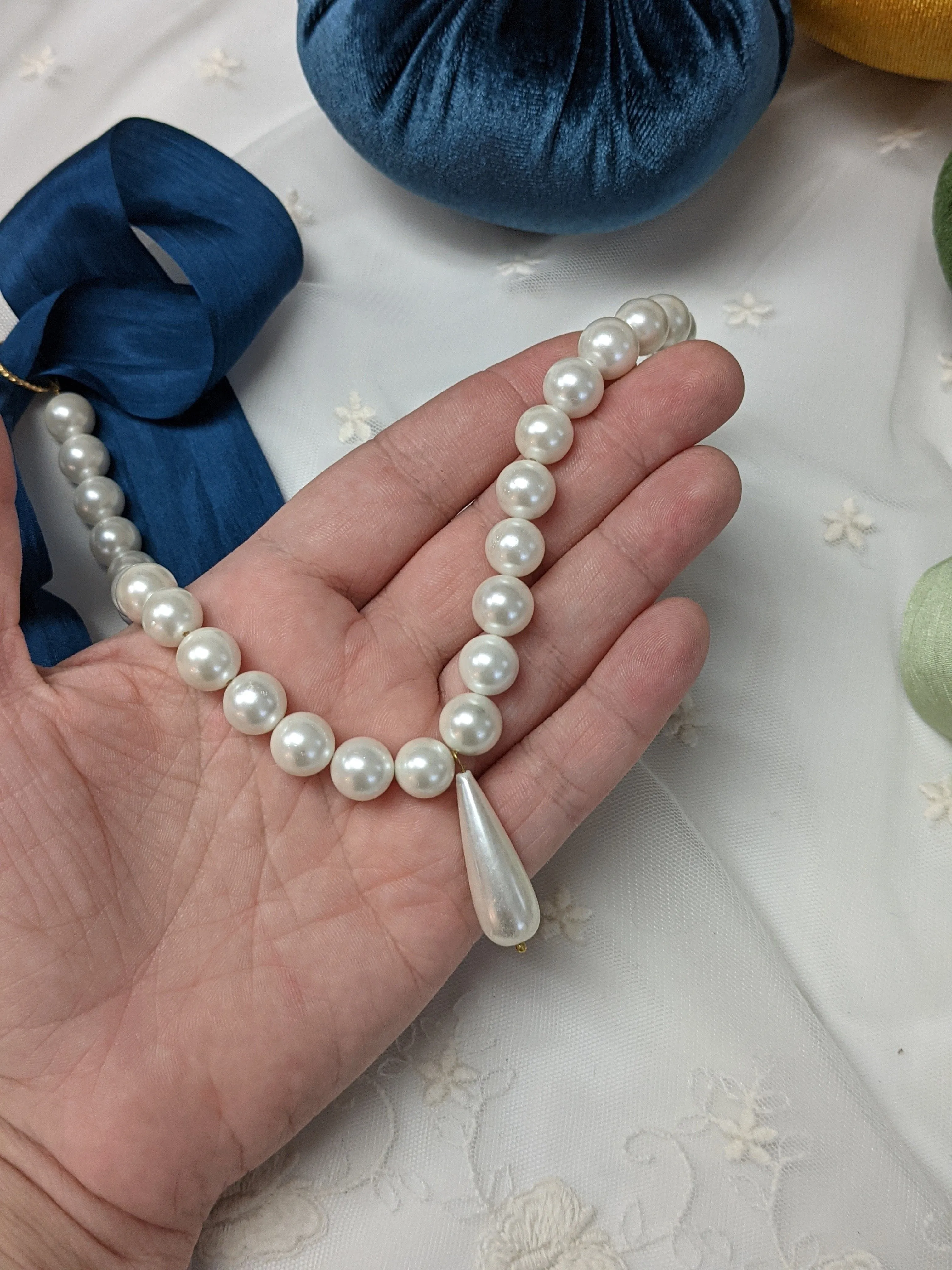 Shell Pearl Necklace - Single Strand with Long Teardrop