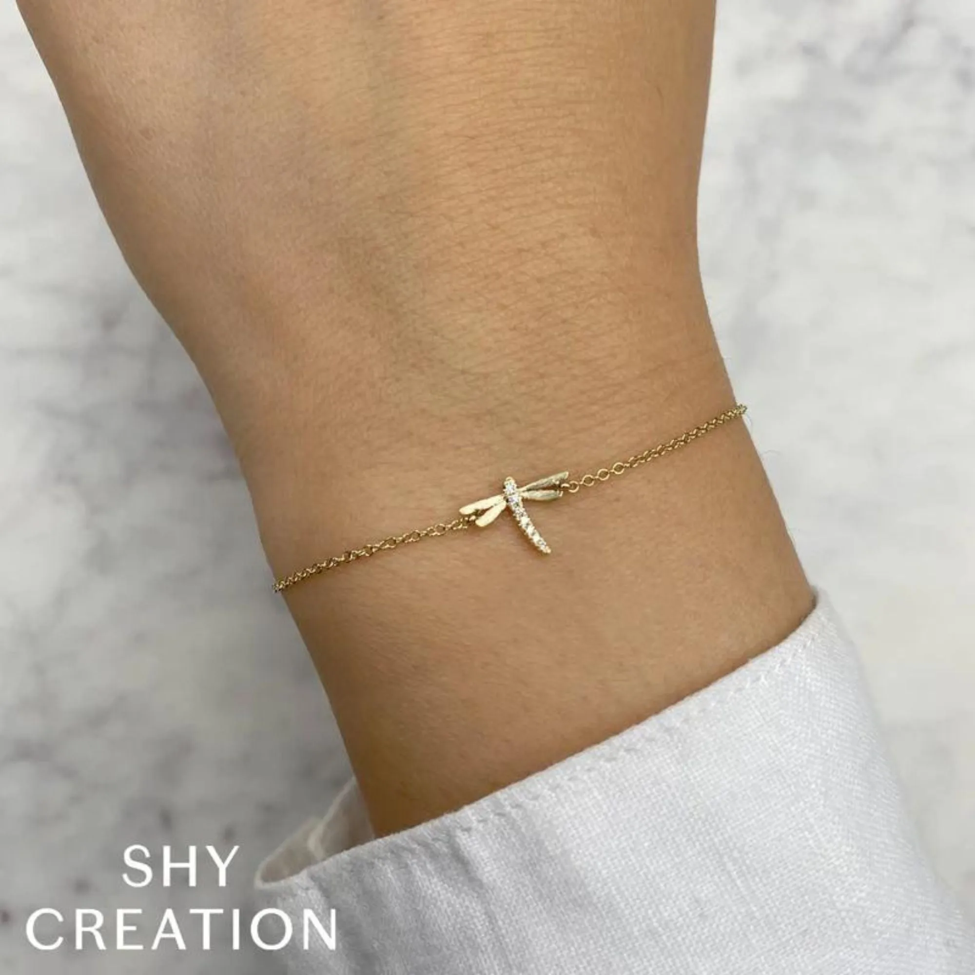 SHY CREATION 14K YELLOW GOLD DIAMOND DRAGONFLY BRACELET