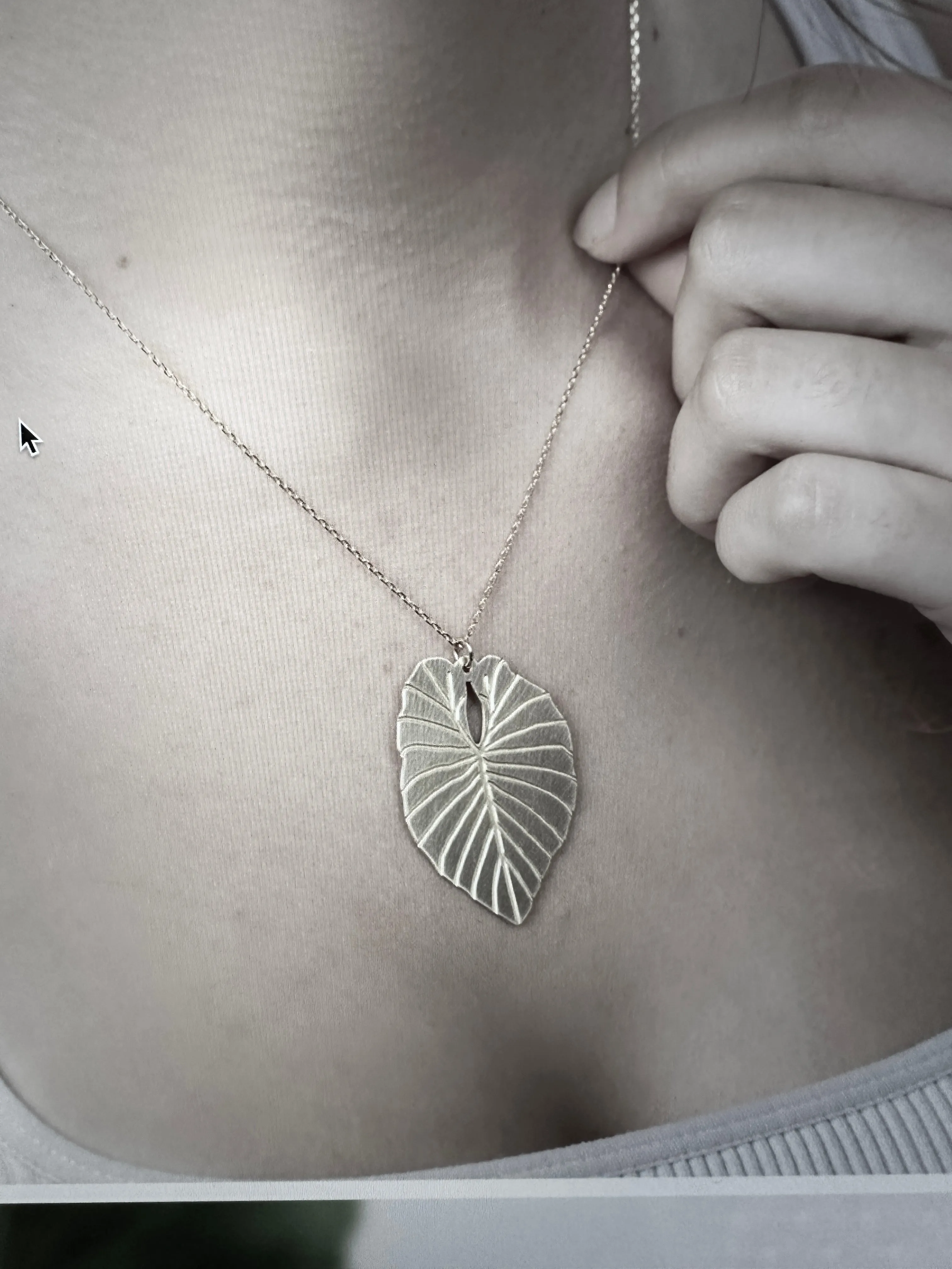 Silver Alocasia Leaf Charm Necklace