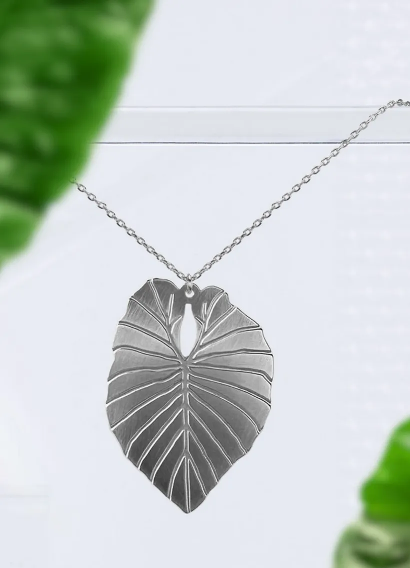 Silver Alocasia Leaf Charm Necklace