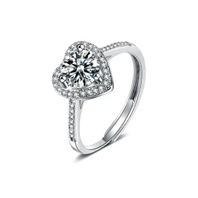 Silver Love Heart Moissanite Diamond Ring