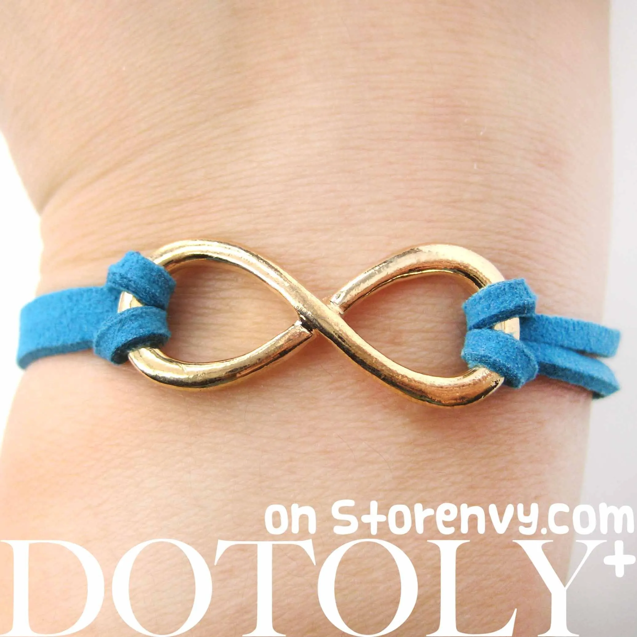 Simple Infinity Loop Pendant Bracelet in Gold on Turquoise | DOTOLY