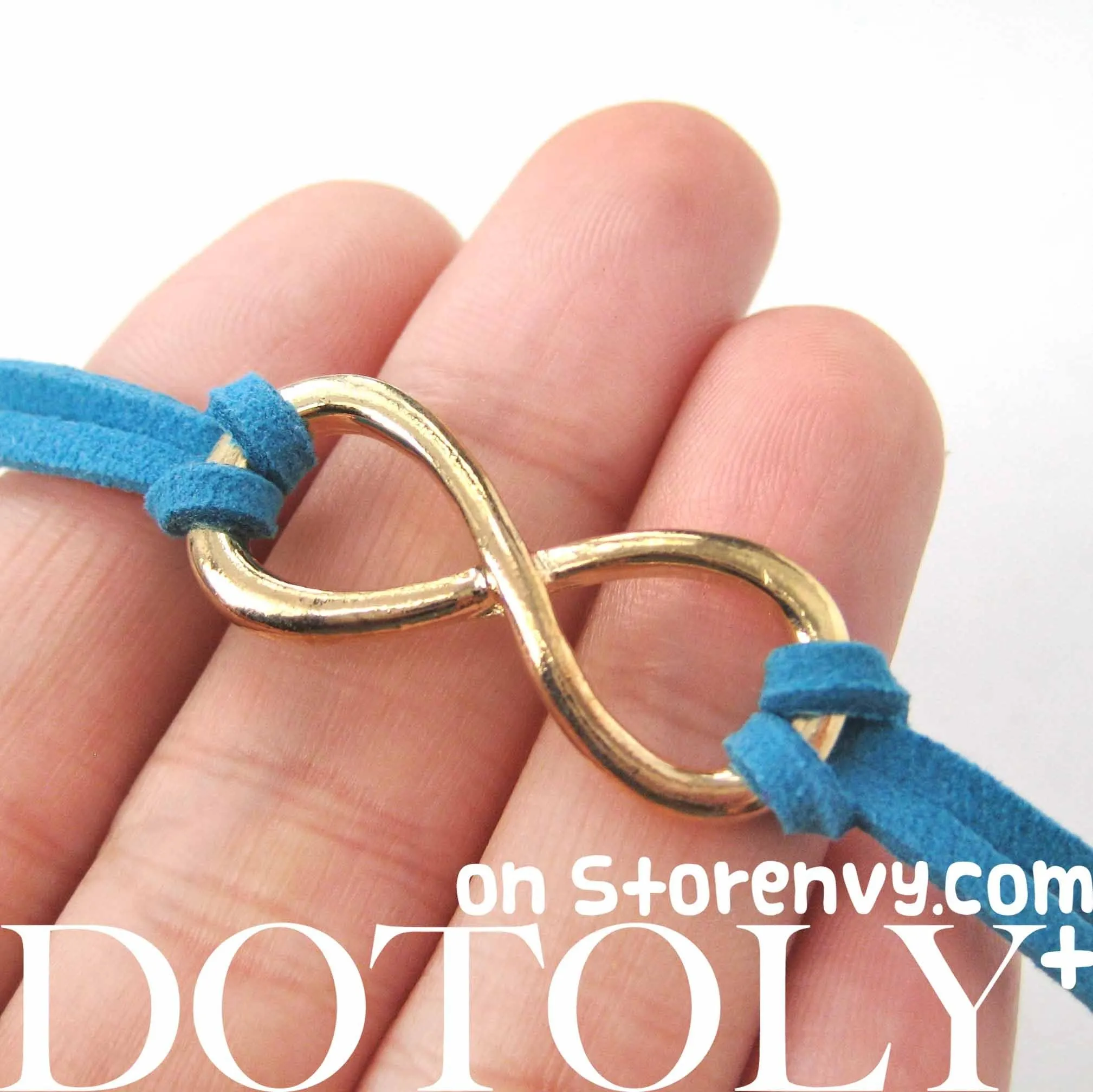 Simple Infinity Loop Pendant Bracelet in Gold on Turquoise | DOTOLY