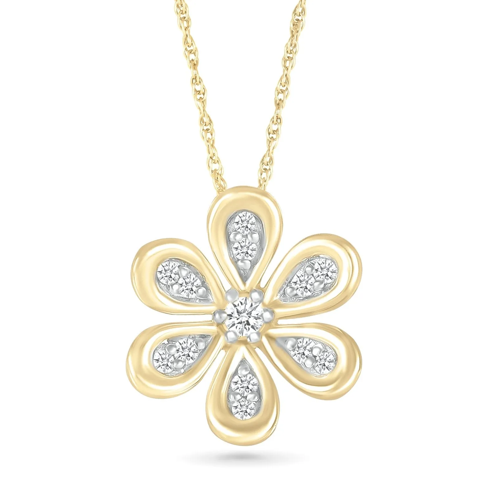 Six Petal Diamond Flower Pendant with Gold Bezel