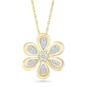 Six Petal Diamond Flower Pendant with Gold Bezel