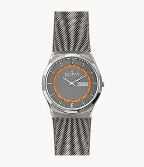 Skagen Melbye Titanium and Gray Steel-Mesh Day-Date Watch SKW6007