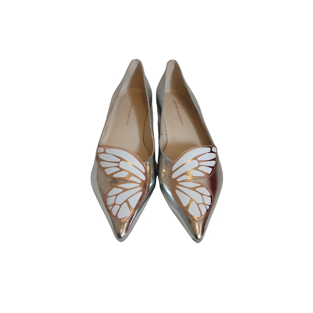 Sophia Webster Silver Bibi Butterfly Pointed Flats | Brand New |