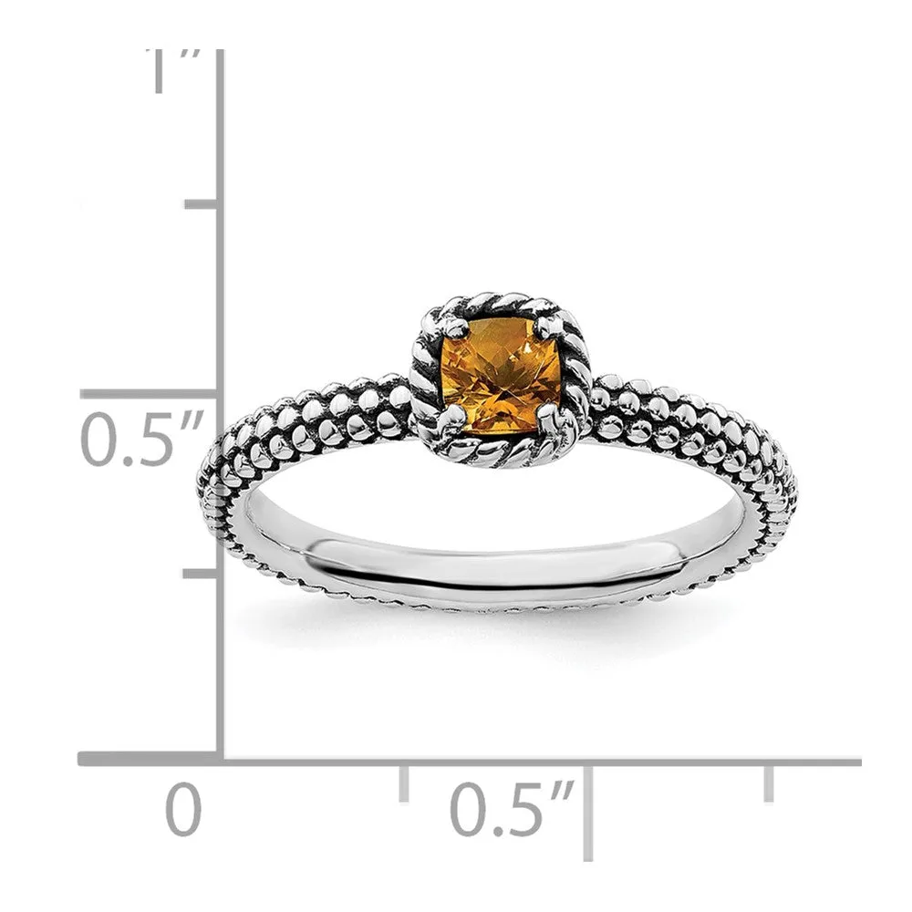 Stackable Expressions Checker-cut Citrine Antiqued Ring in Sterling Silver