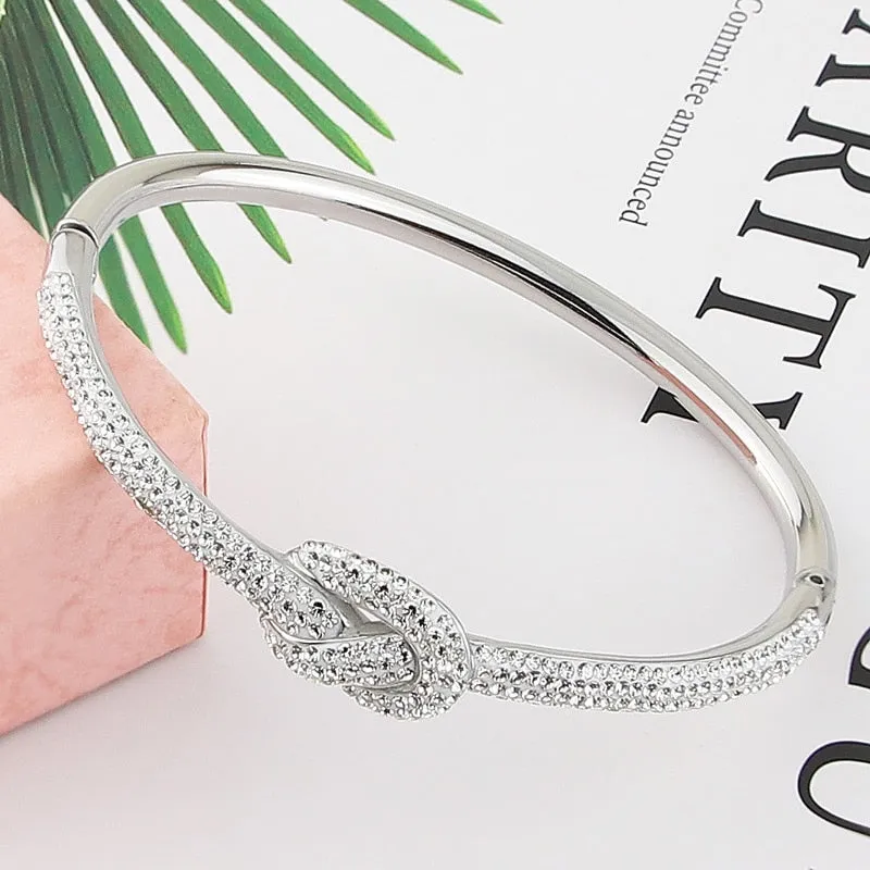 Stainless Steel Micro-Pave CZ Concentric Knot Bangle