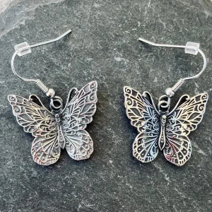 Stainless Steel - Scrollwork Butterfly - Earrings - 304E