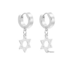 Star of David Symbol Huggie Hoop Earrings - Silver