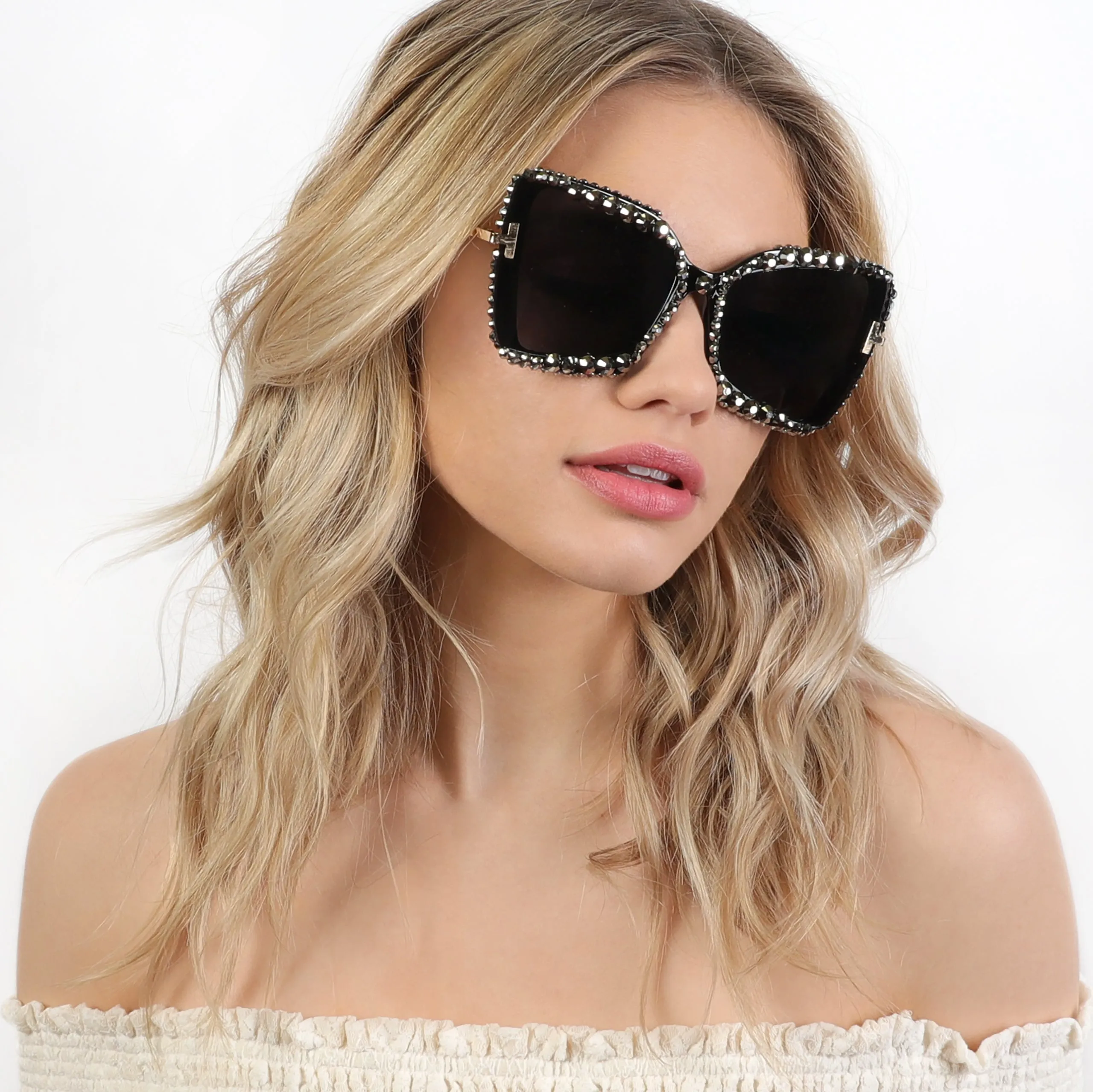 Stephanie Rounded Cat Eye Rhinestone Sunglasses