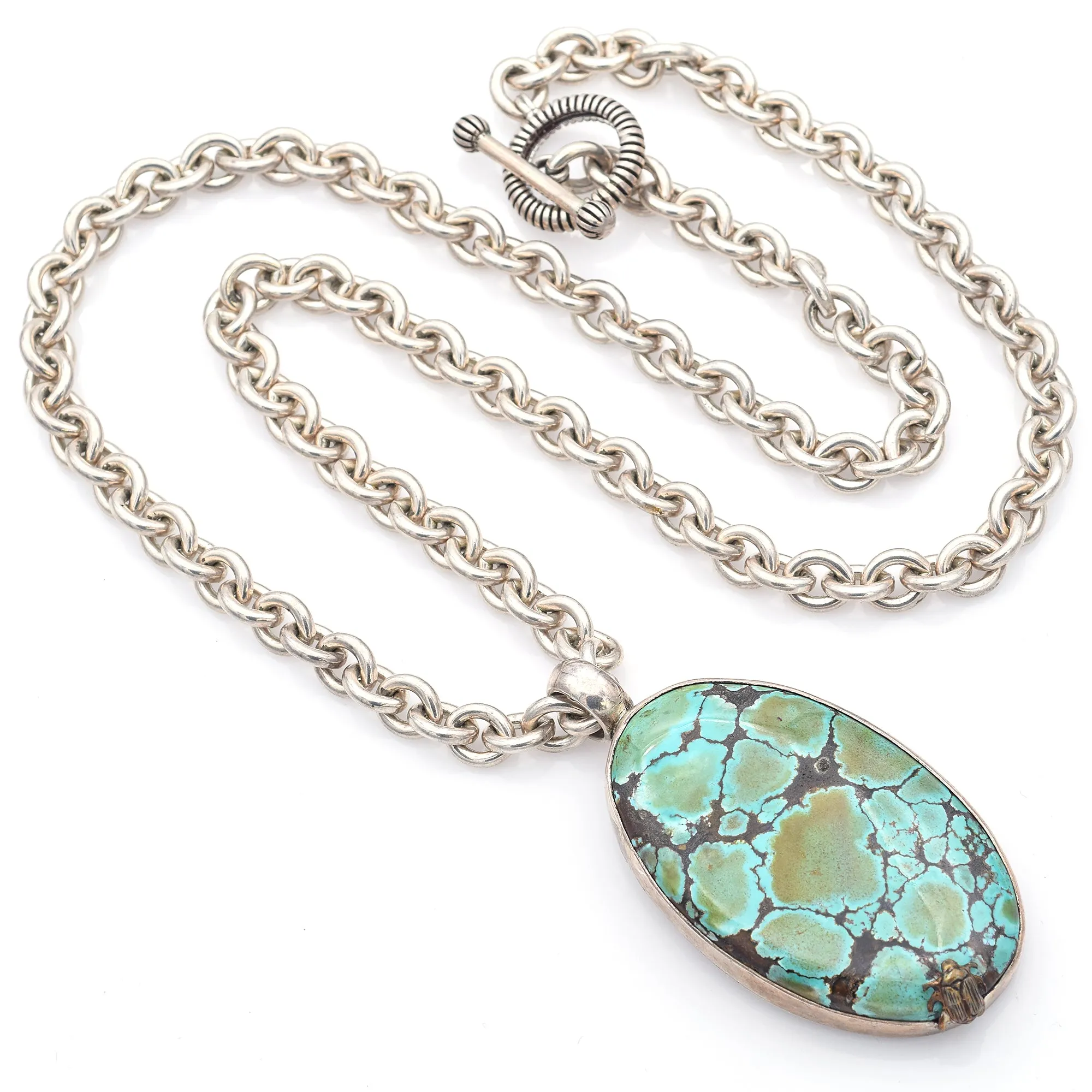 Stephen Dweck Sterling Silver Turquoise Southwestern Toggle Pendant Necklace