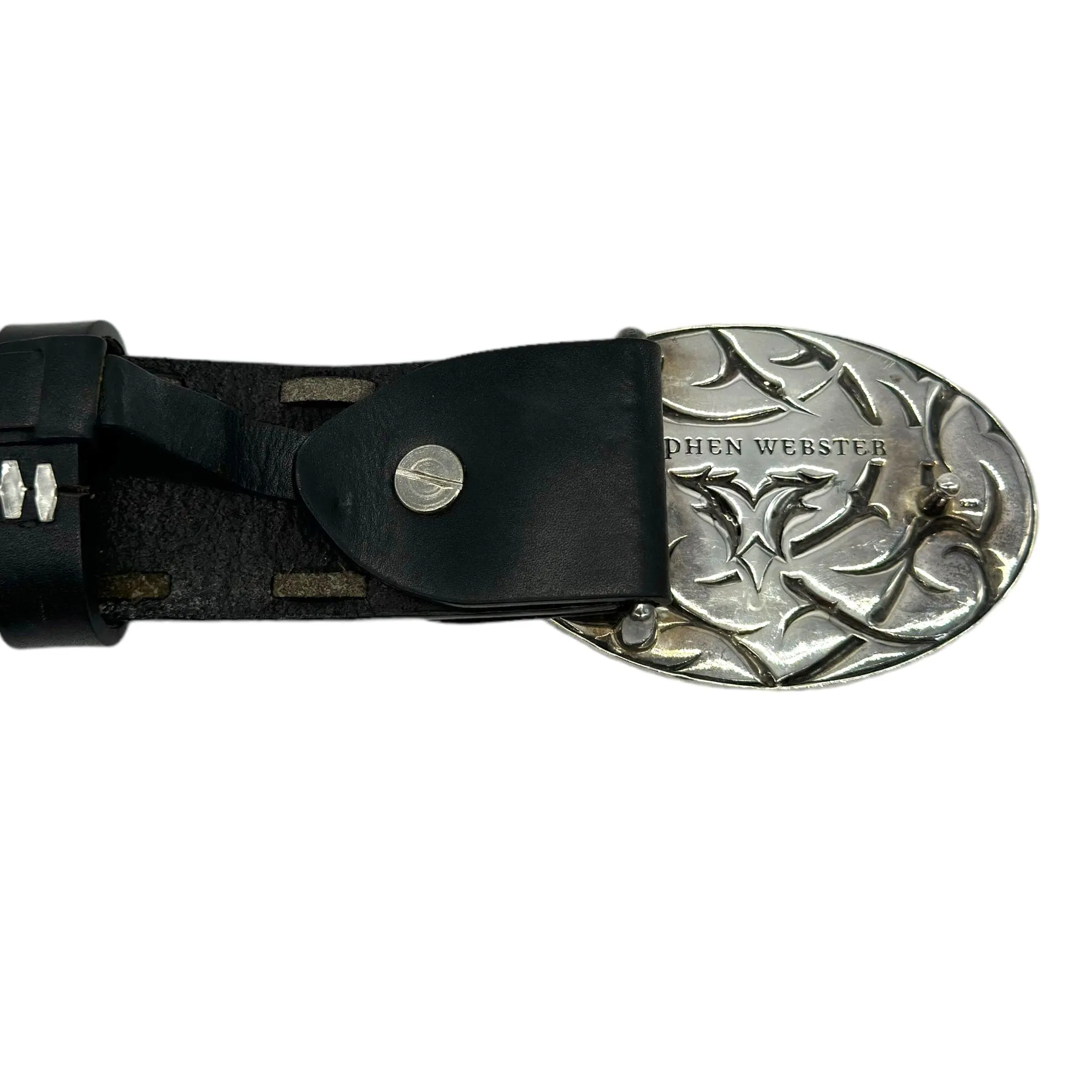 STEPHEN WEBSTER Men's Belt with Oval Sterling Silver & Stingray Buckle - Black