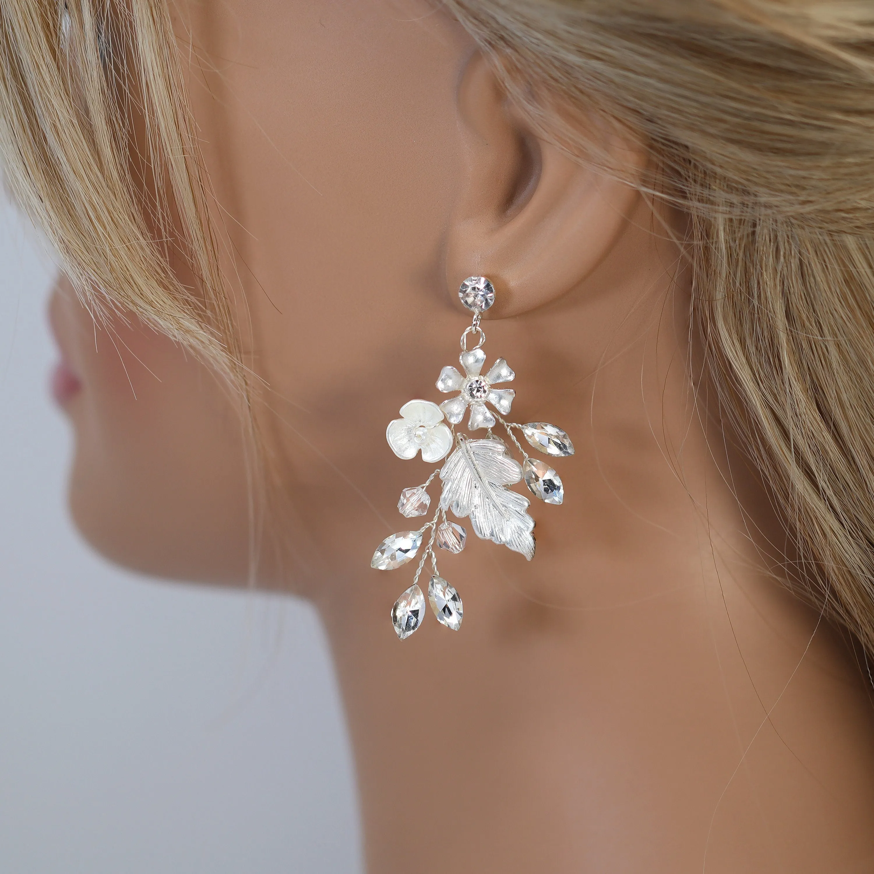 Swarovski Crystal Dainty Floral Dream Rhinestone Earrings, Long Bridal Jewelry Bridal Earrings Crystal Bridal Earrings Statement Earrings Cz