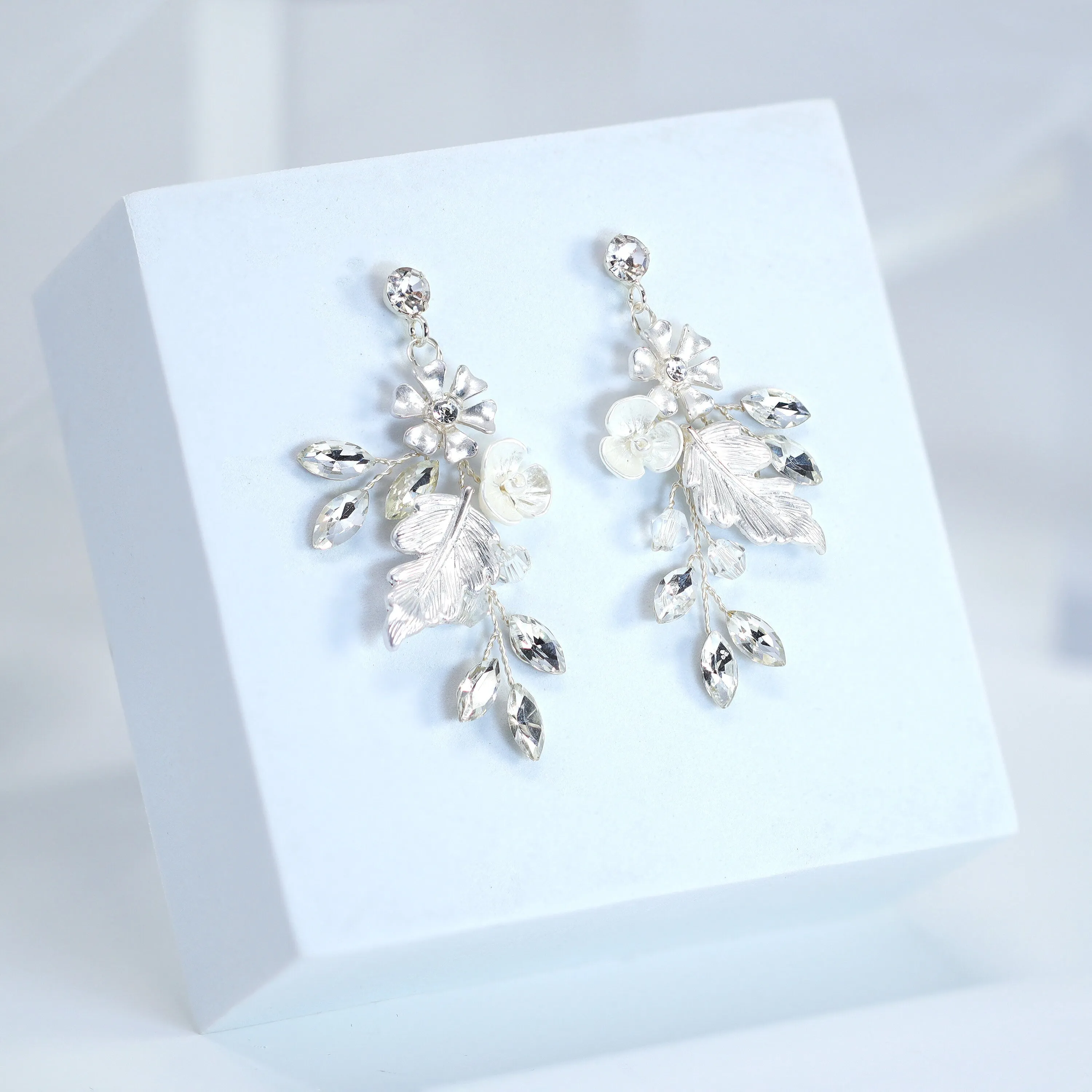 Swarovski Crystal Dainty Floral Dream Rhinestone Earrings, Long Bridal Jewelry Bridal Earrings Crystal Bridal Earrings Statement Earrings Cz