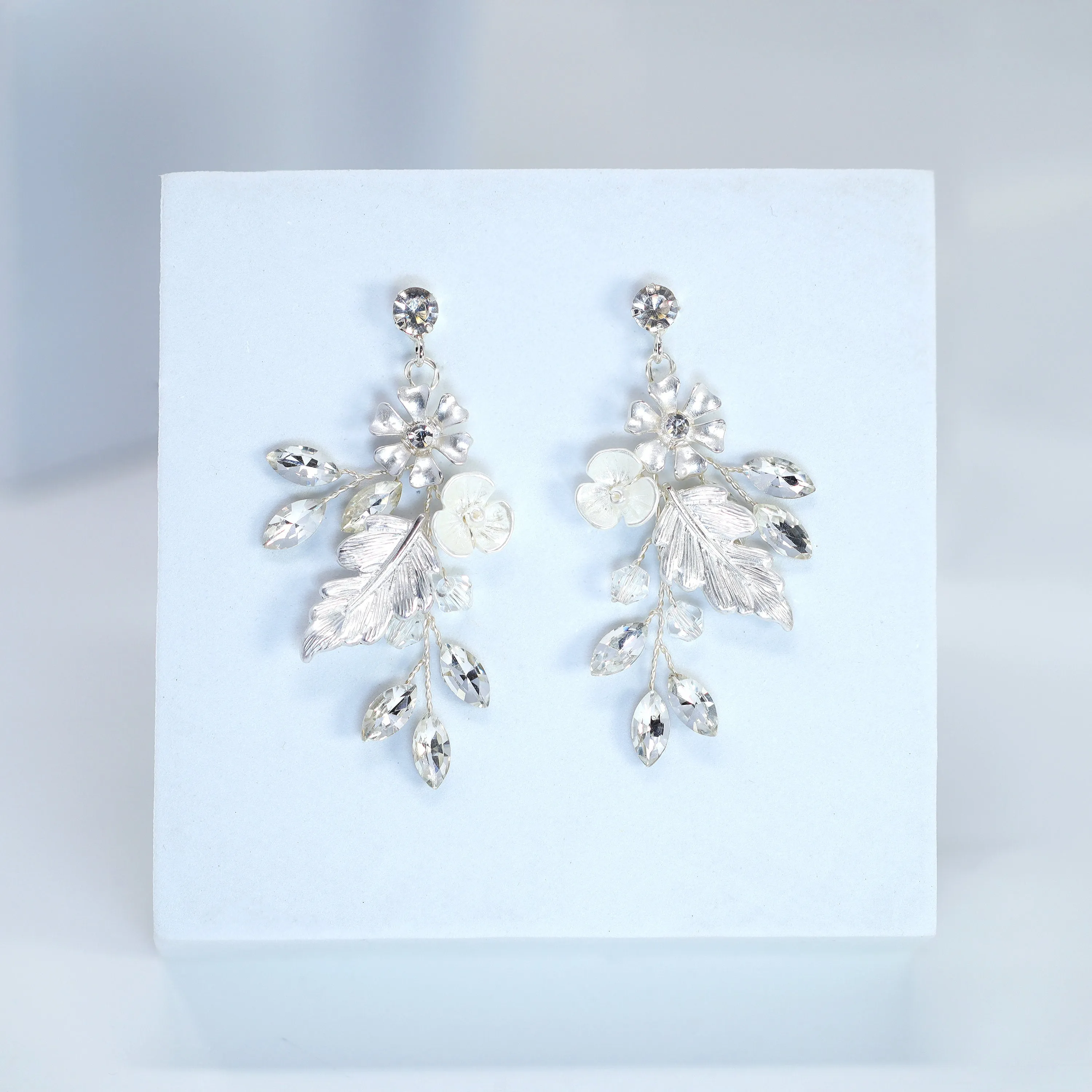 Swarovski Crystal Dainty Floral Dream Rhinestone Earrings, Long Bridal Jewelry Bridal Earrings Crystal Bridal Earrings Statement Earrings Cz