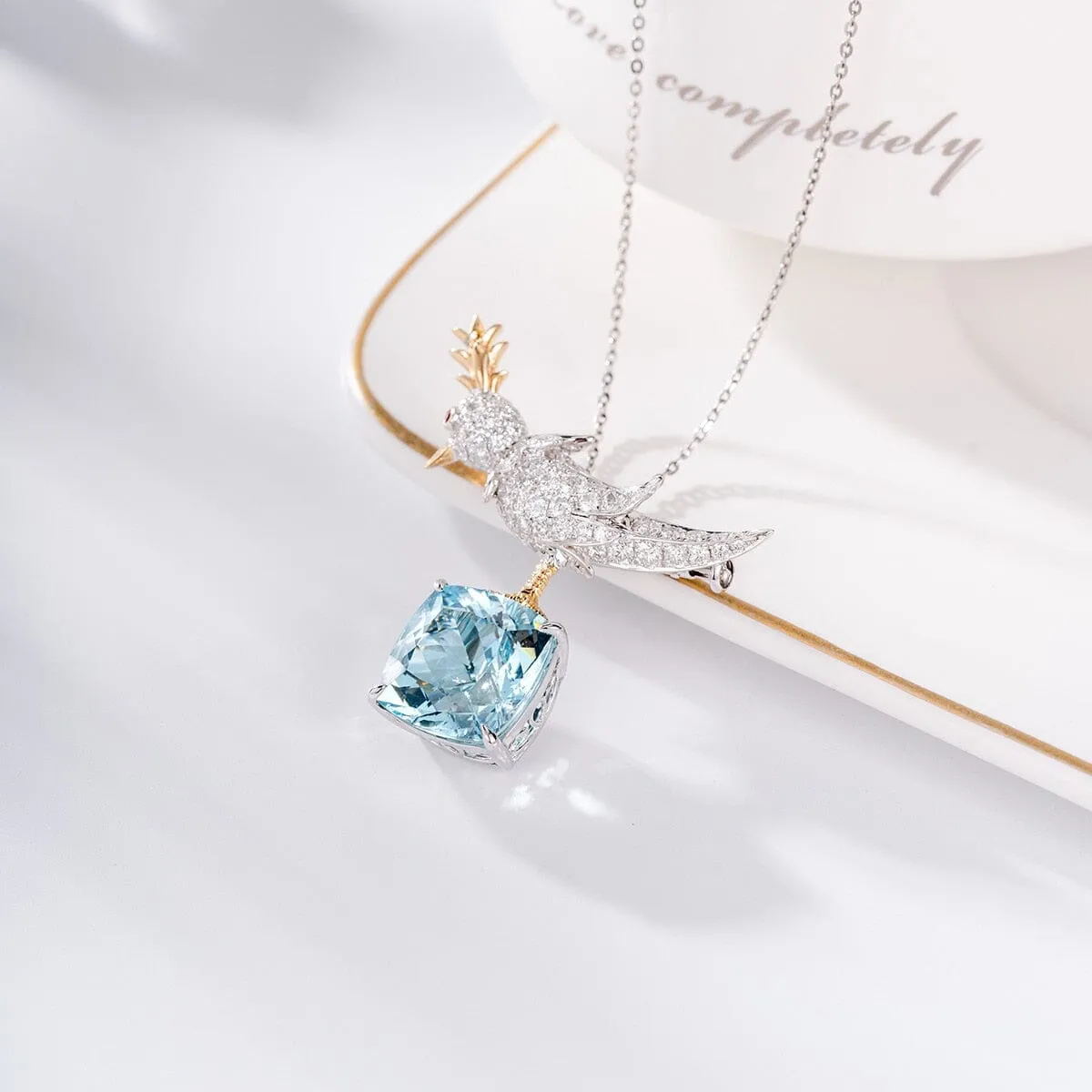 Sweetie Bird Sea Blue Lab Topaz Pendant Necklace