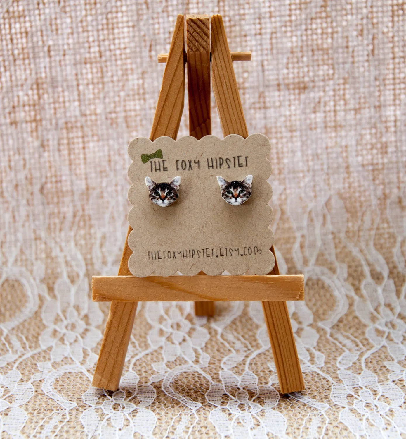 Tabby Cat Kitten Stud Earrings