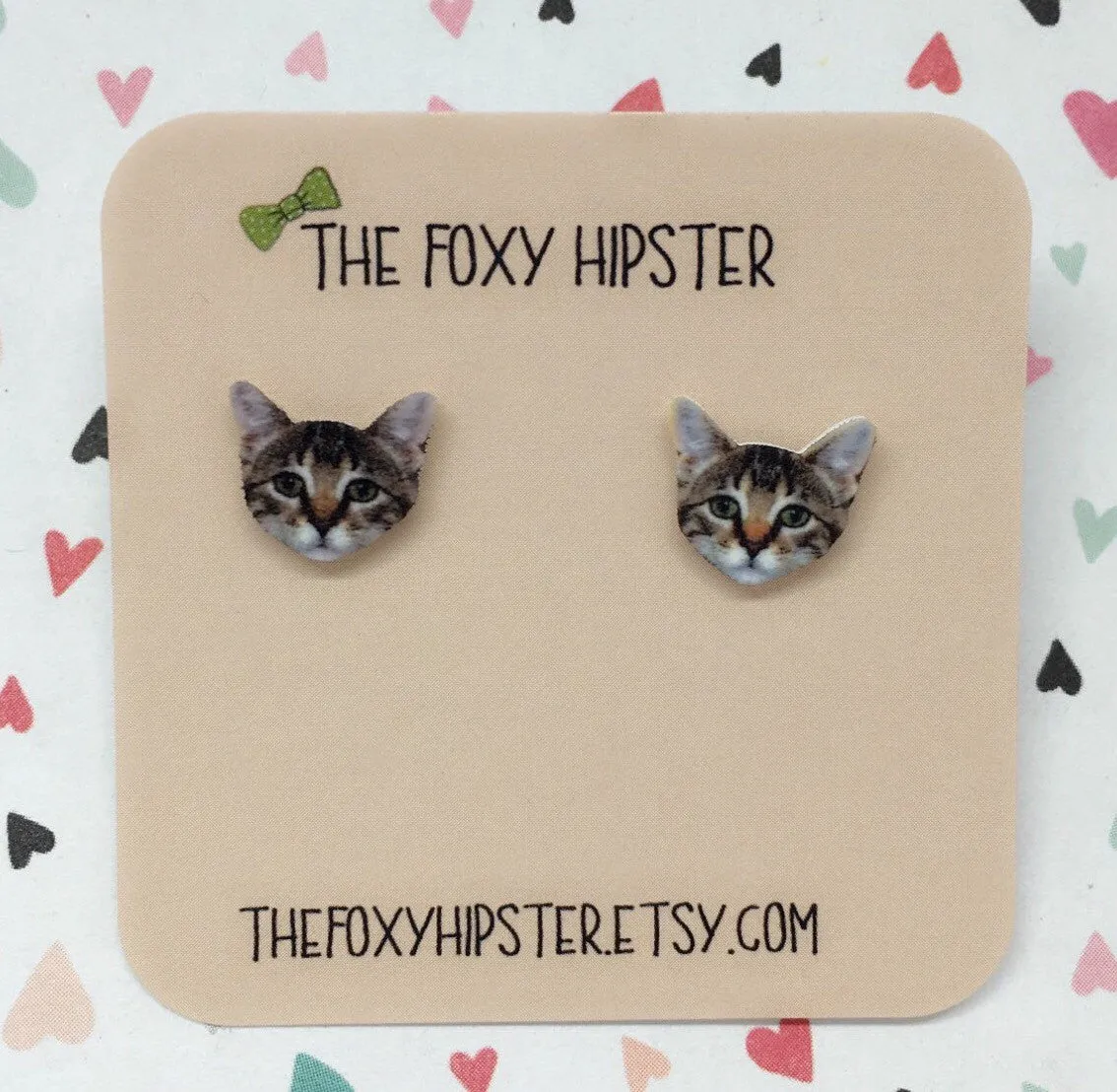 Tabby Cat Kitten Stud Earrings