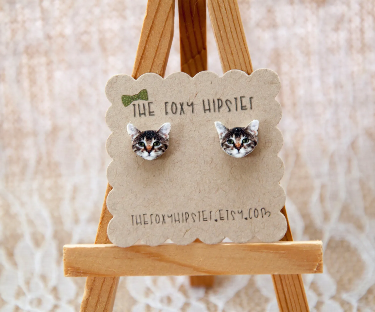 Tabby Cat Kitten Stud Earrings