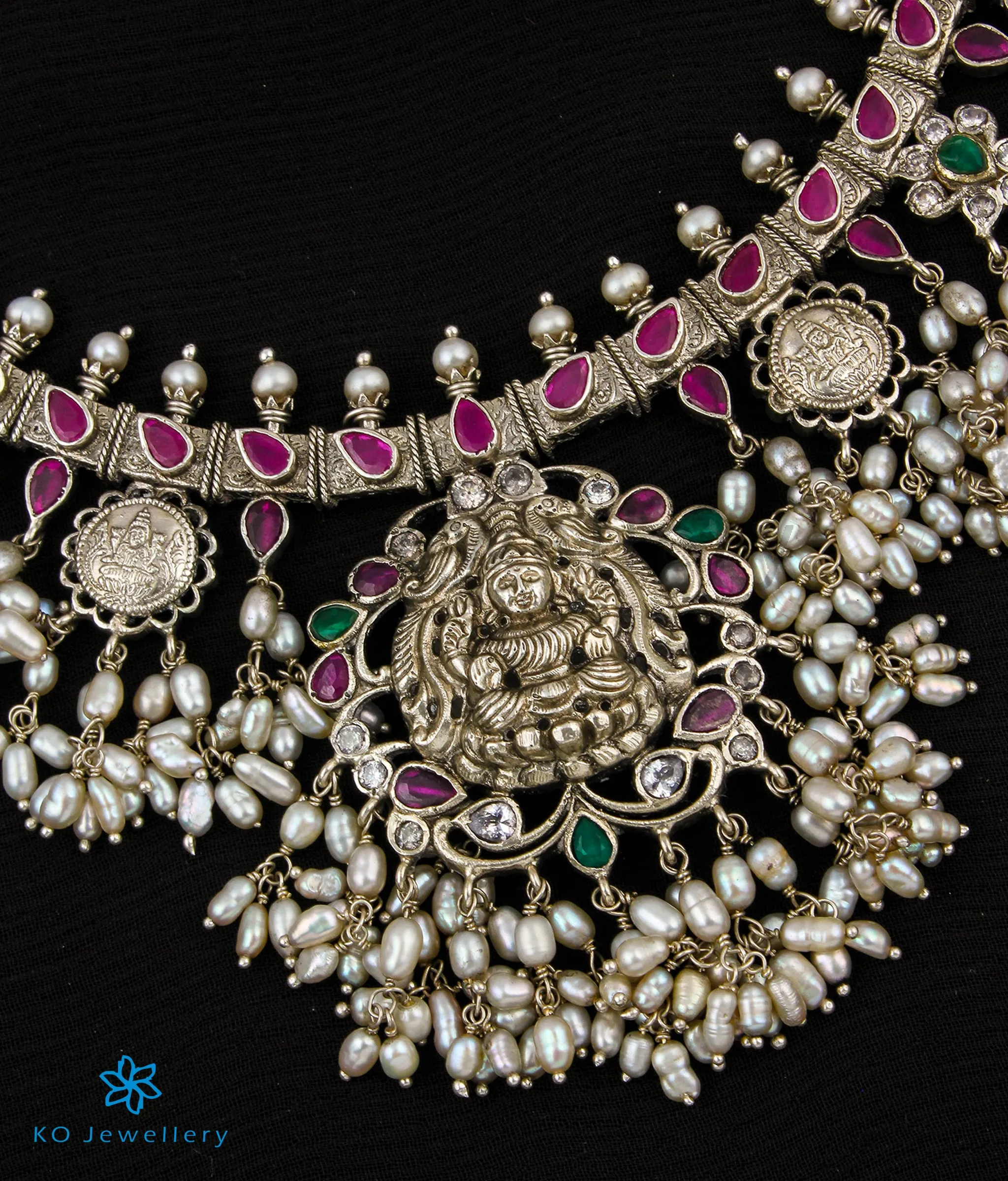 The Kamakshi Silver Lakshmi Guttapusalu Coin Necklace