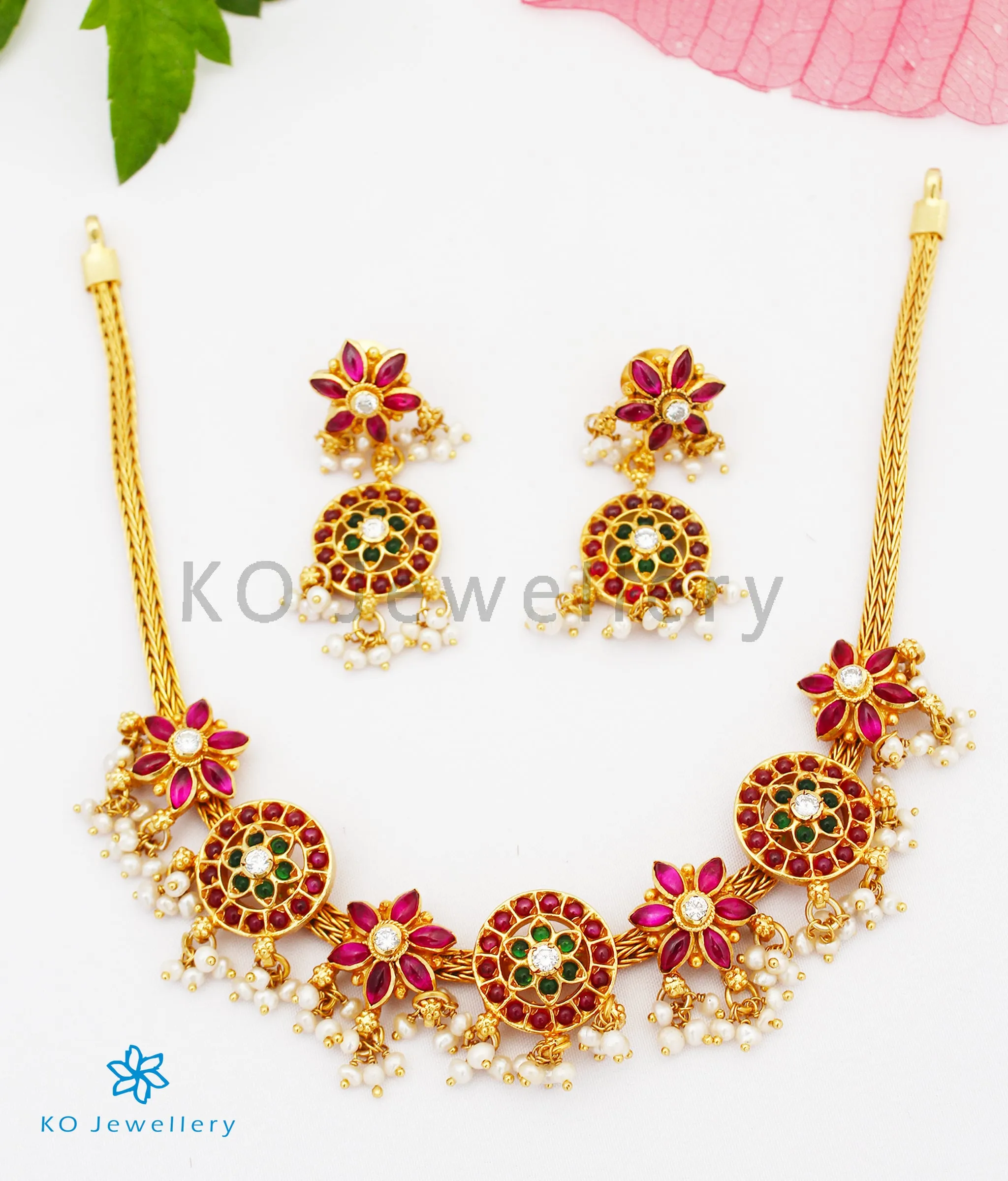 The Uthika Silver Kempu Necklace (Red)