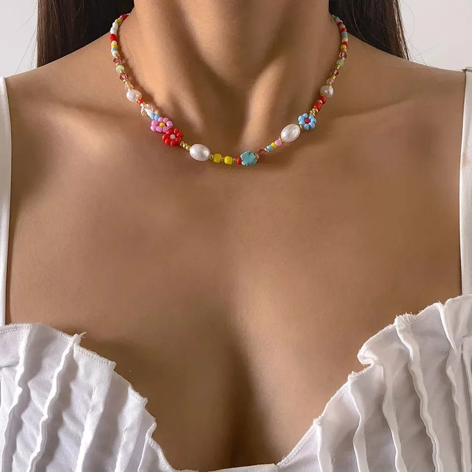 Trendy Flower Passion Beads Choker-Halskette