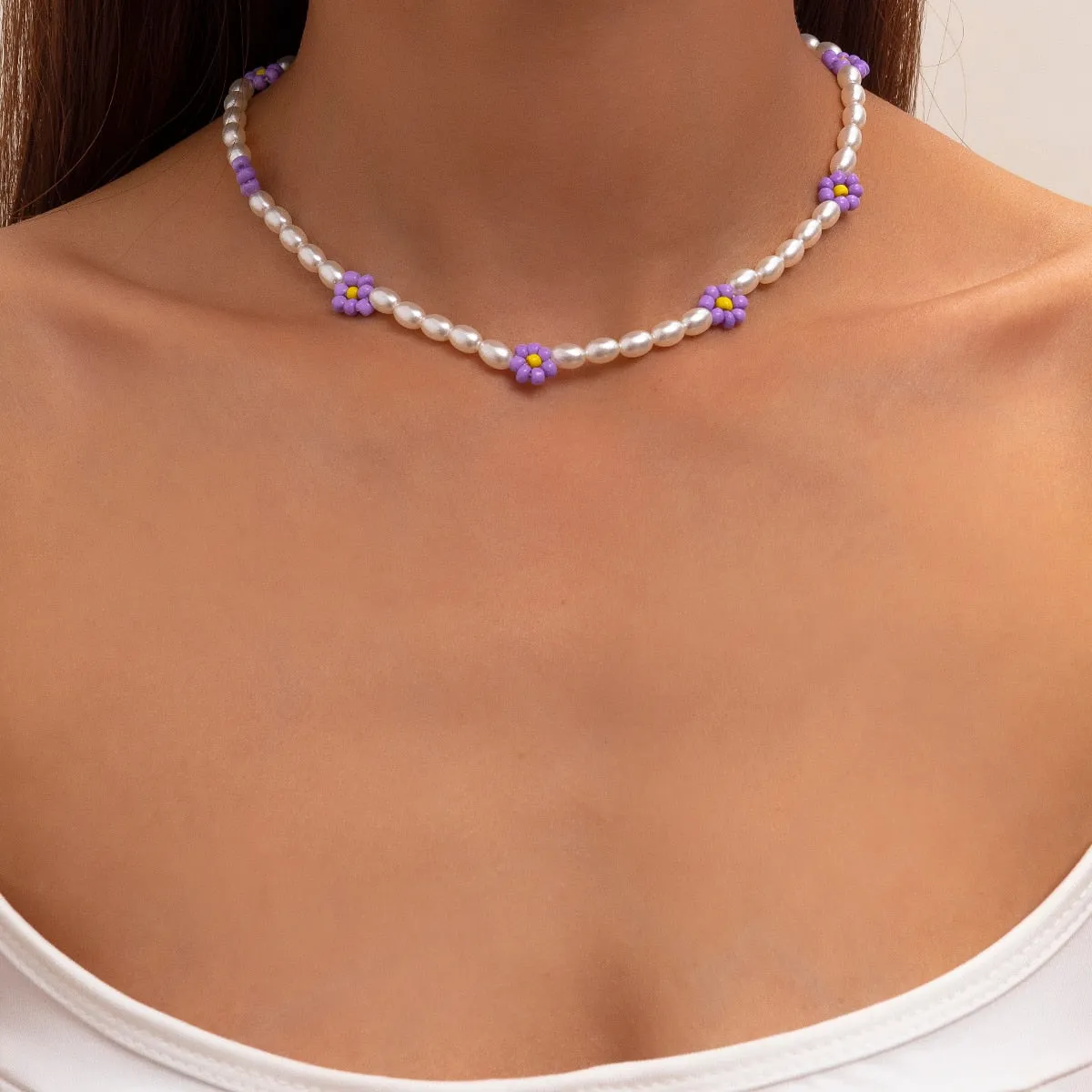 Trendy Flower Passion Beads Choker-Halskette