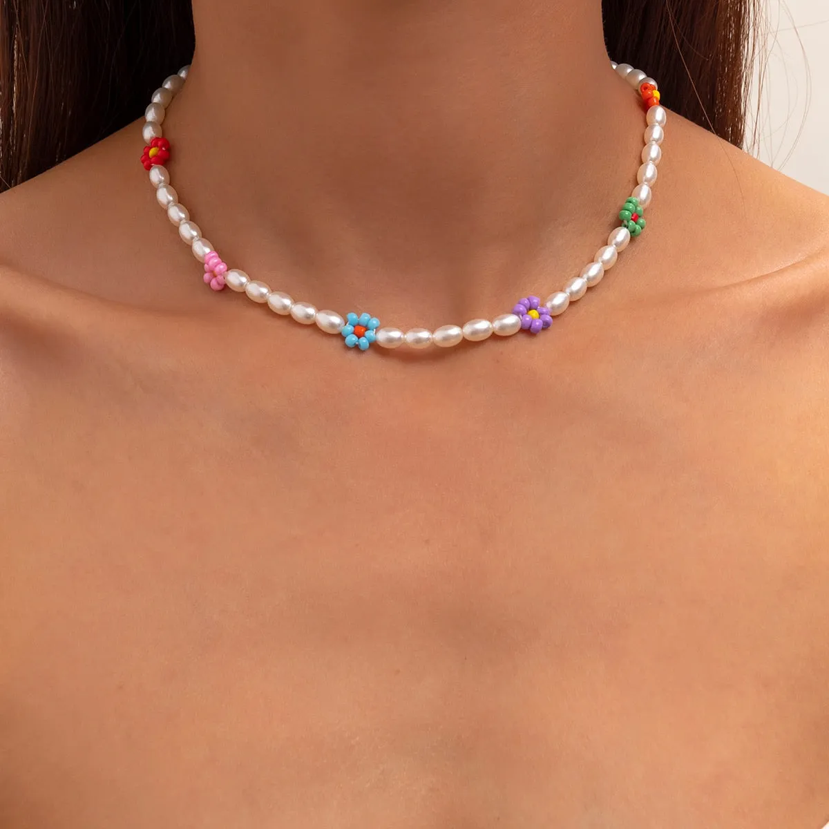 Trendy Flower Passion Beads Choker-Halskette