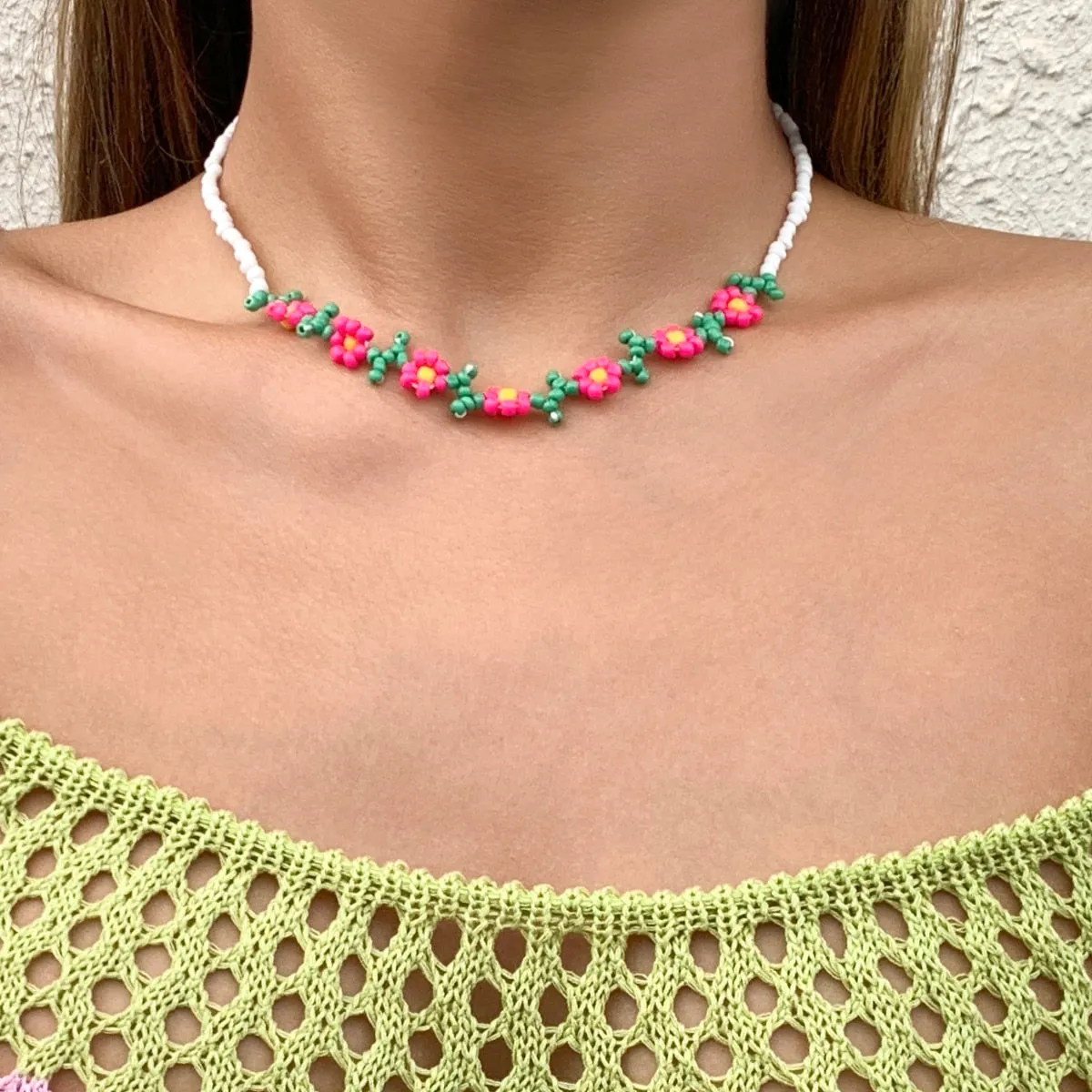 Trendy Flower Passion Beads Choker-Halskette