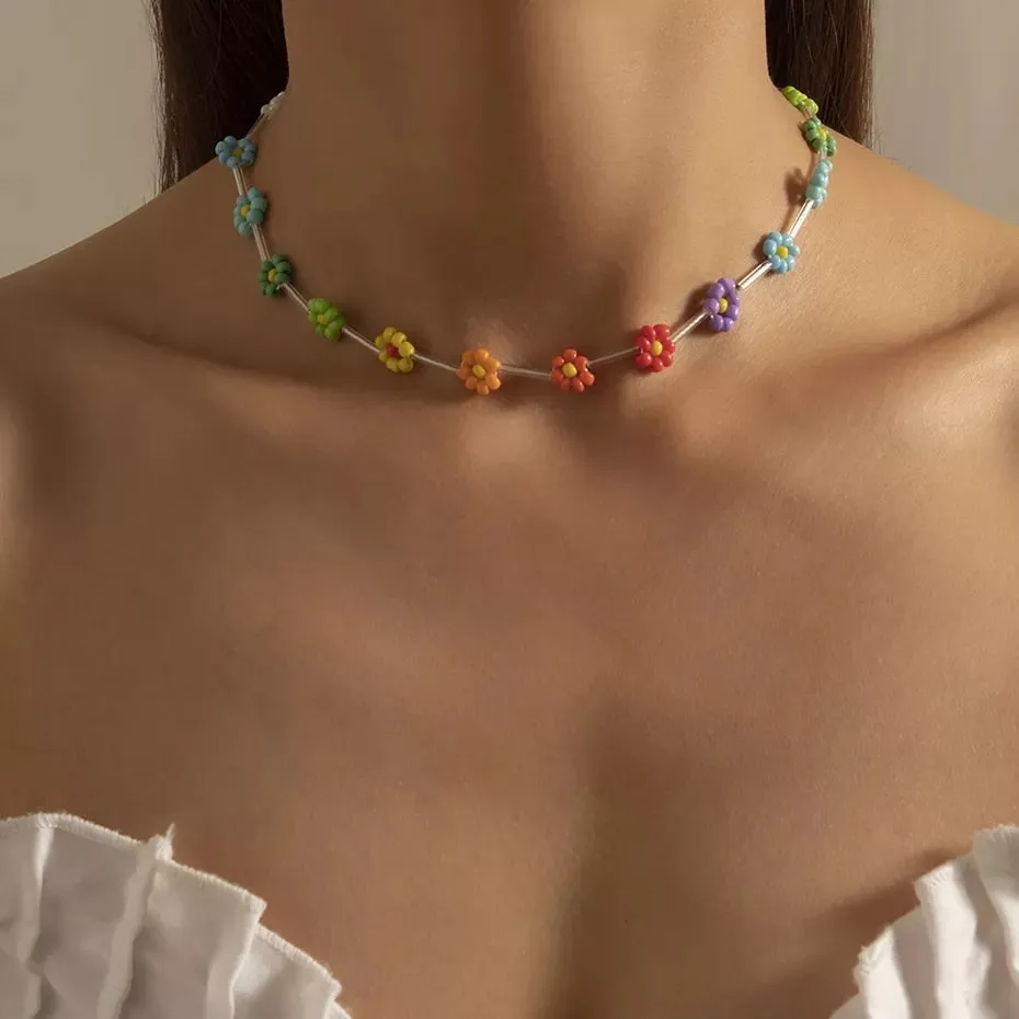 Trendy Flower Passion Beads Choker-Halskette