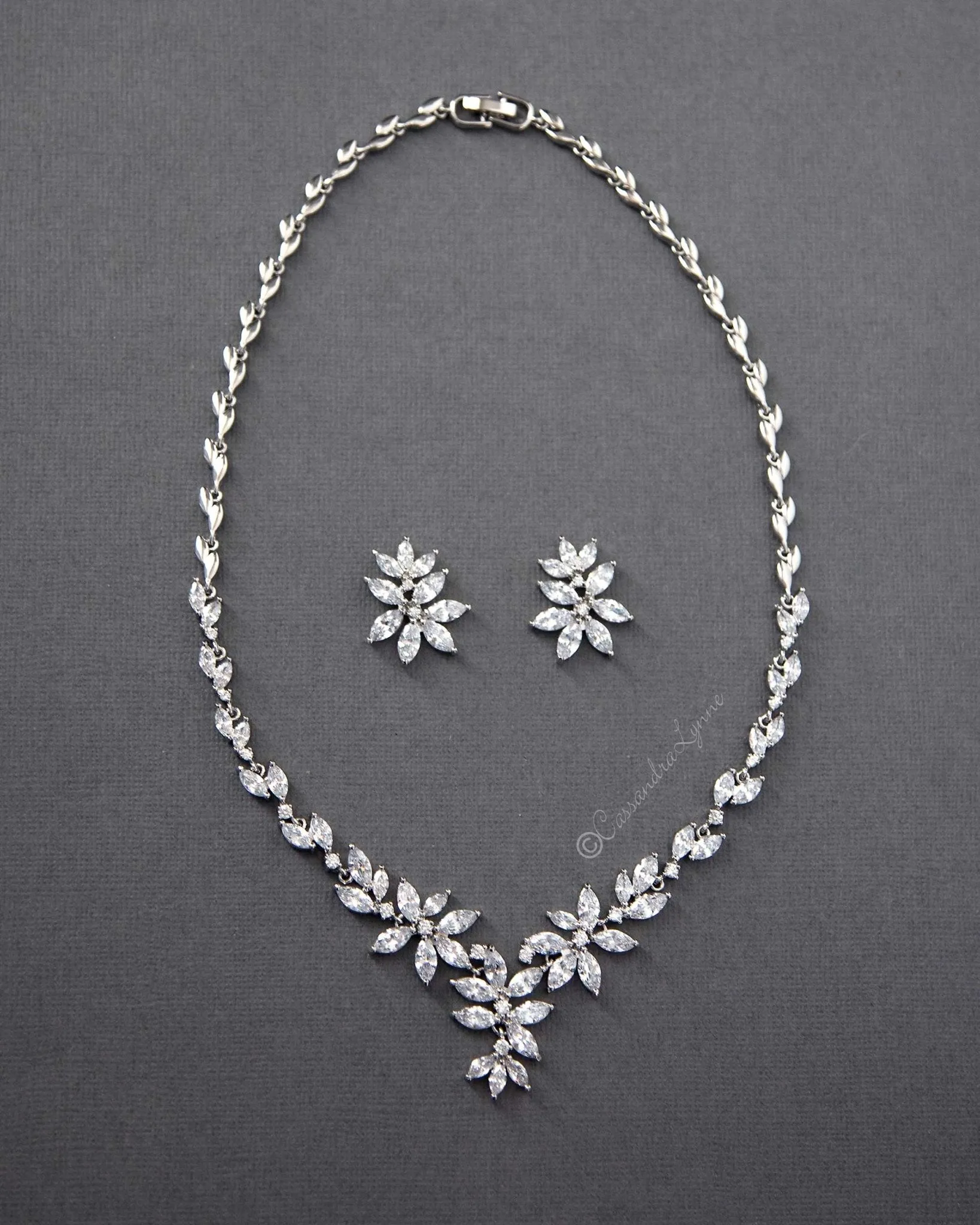 Triple CZ Flowers Necklace Set