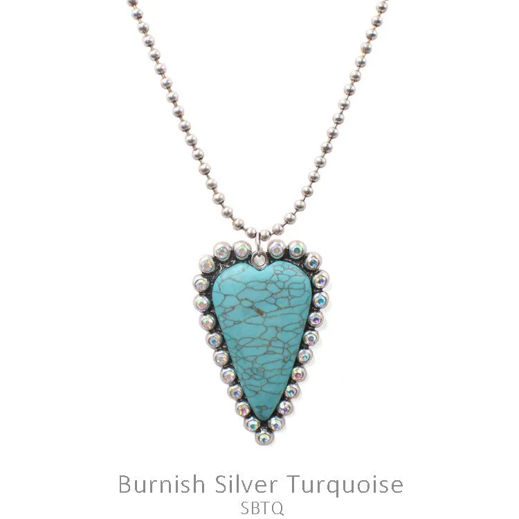 Turquoise Heart Pendant on Silver Ball Chain Necklace