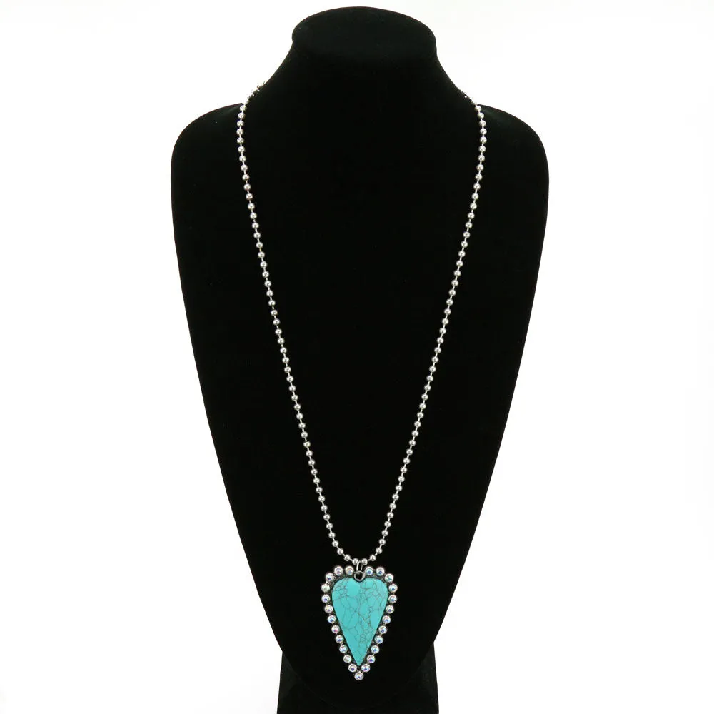 Turquoise Heart Pendant on Silver Ball Chain Necklace