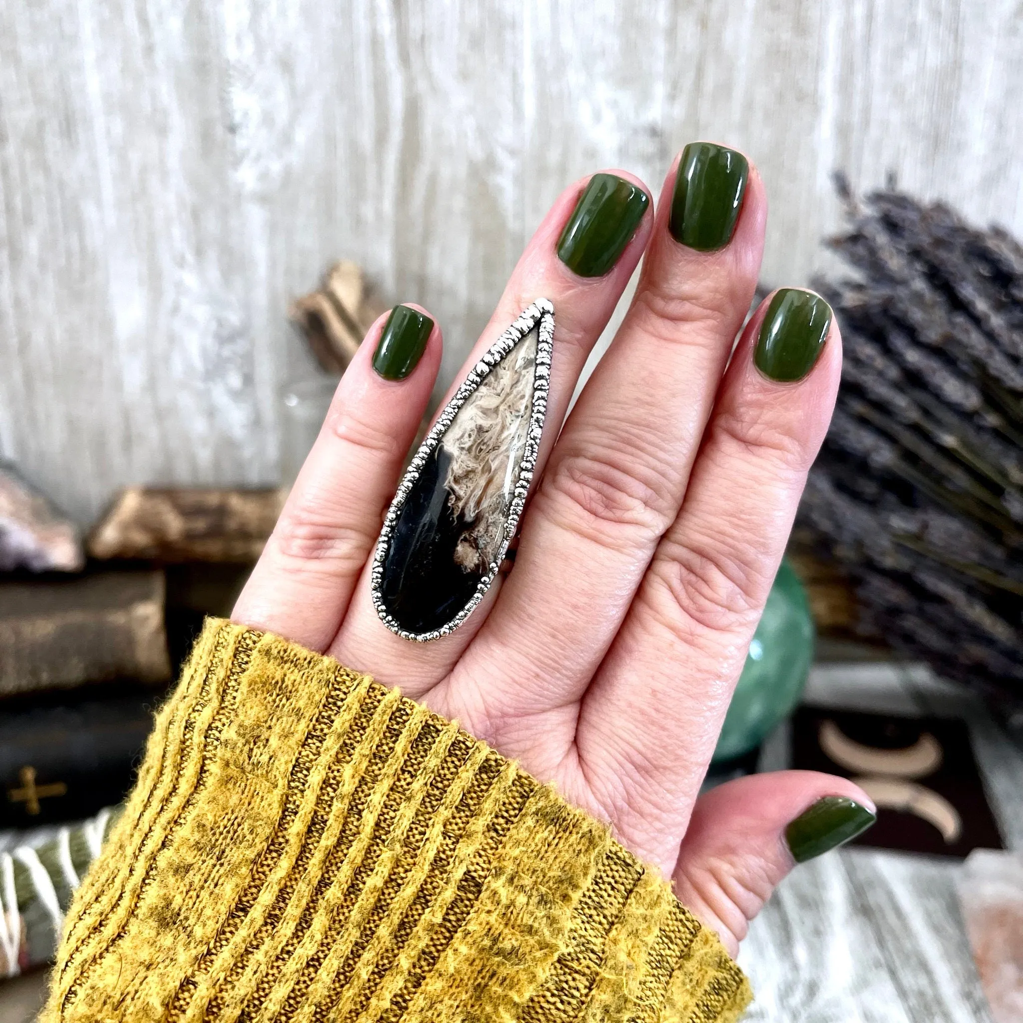 Unique Size 7 Large Fossilized Palm Root Statement Ring in Fine Silver / Foxlark Collection - One of a Kind