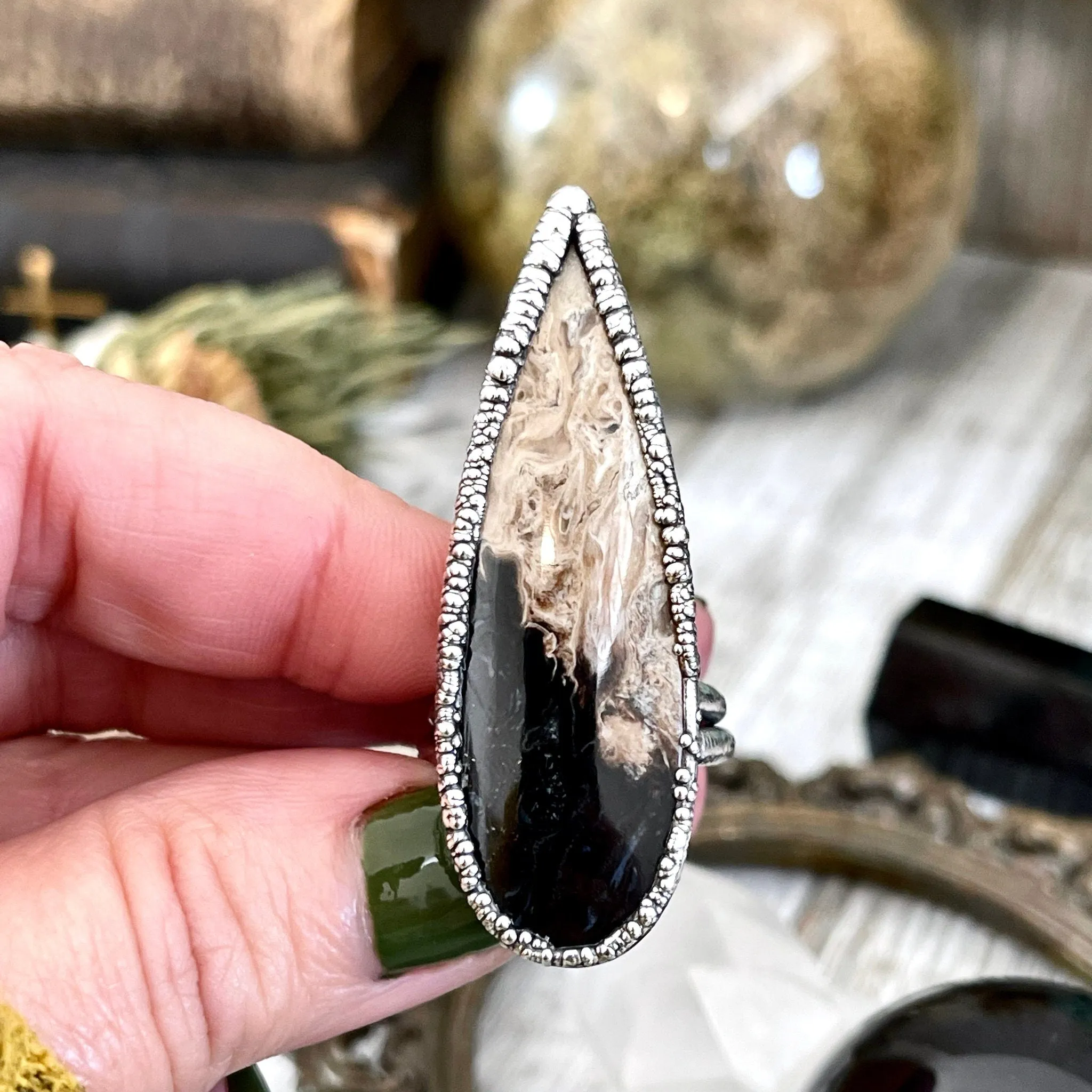 Unique Size 7 Large Fossilized Palm Root Statement Ring in Fine Silver / Foxlark Collection - One of a Kind