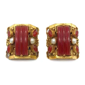 【USA輸入】ヴィンテージ フィリグリー ダークレッド イヤリング/Vintage Filigree Dark Red Clip On Earrings