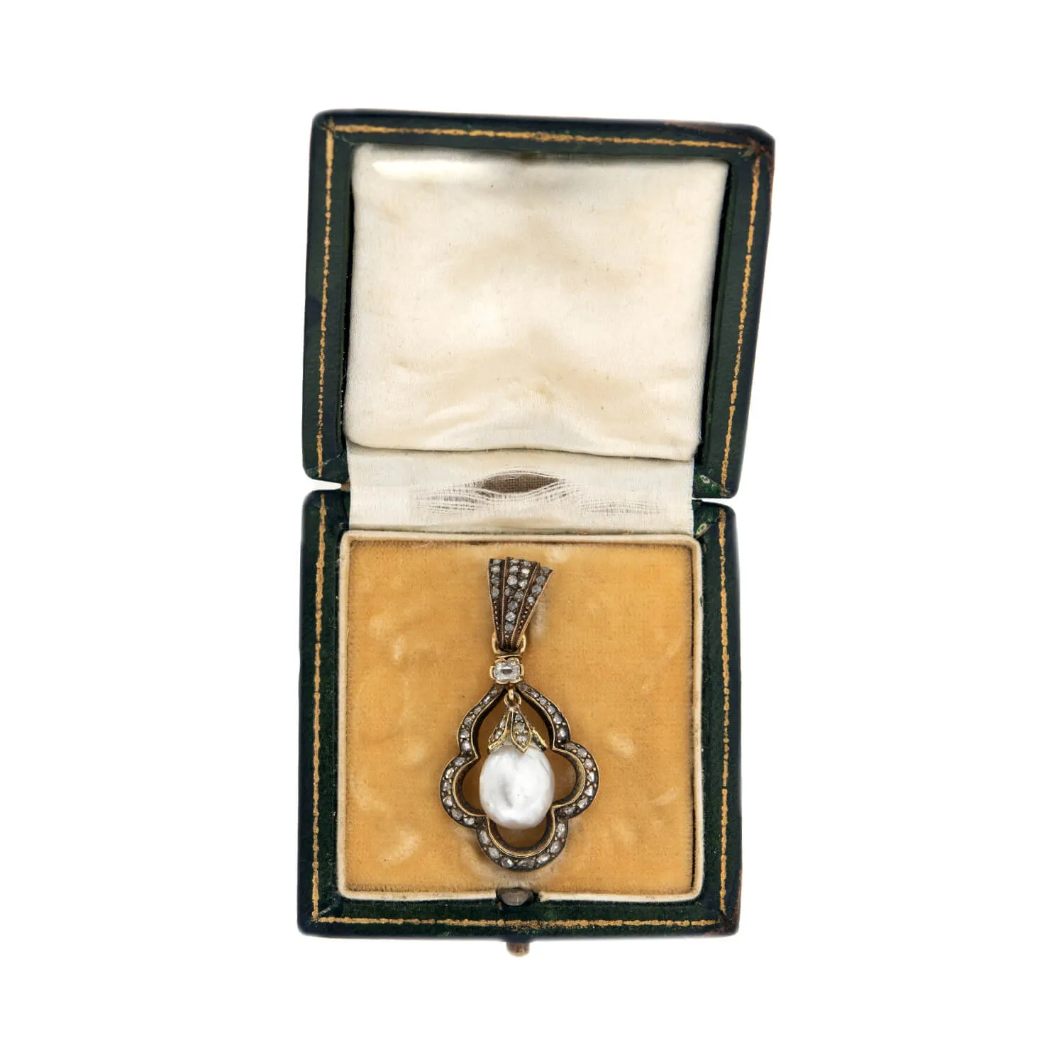 Victorian 14k   Sterling Natural Pearl   Rose Cut Diamond Pendant