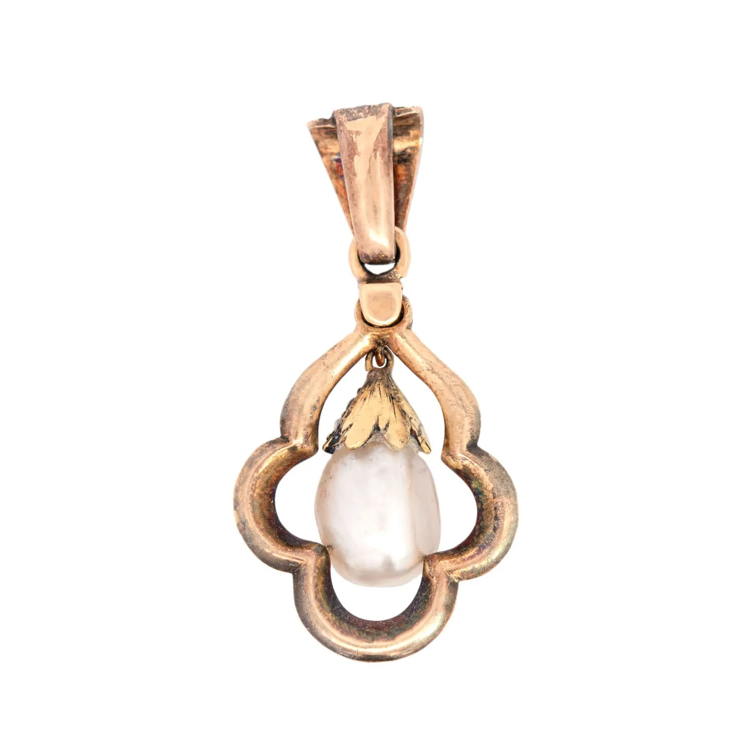 Victorian 14k   Sterling Natural Pearl   Rose Cut Diamond Pendant