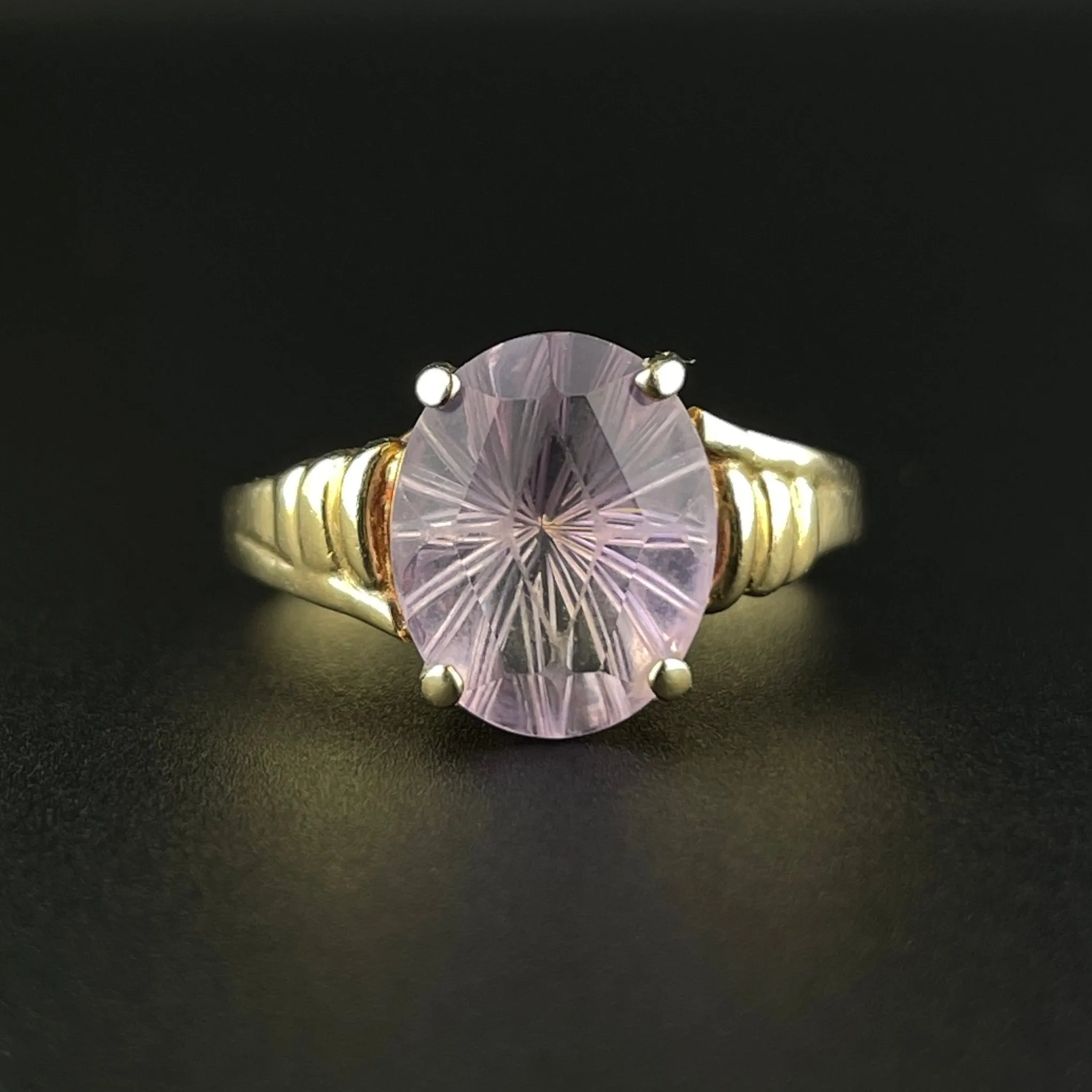 Vintage 10K Gold Specialty Cut Amethyst Cocktail Ring, Sz 6