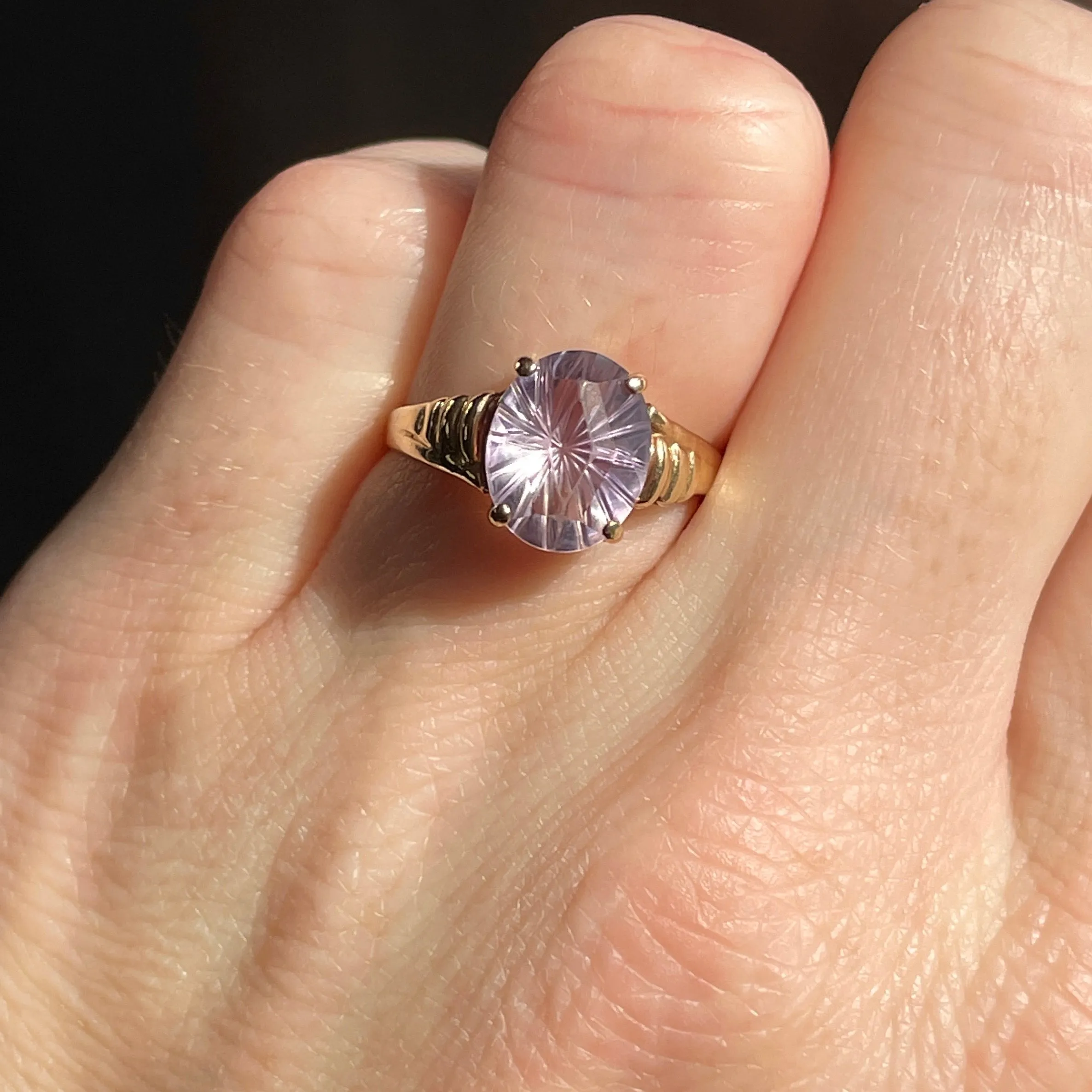 Vintage 10K Gold Specialty Cut Amethyst Cocktail Ring, Sz 6